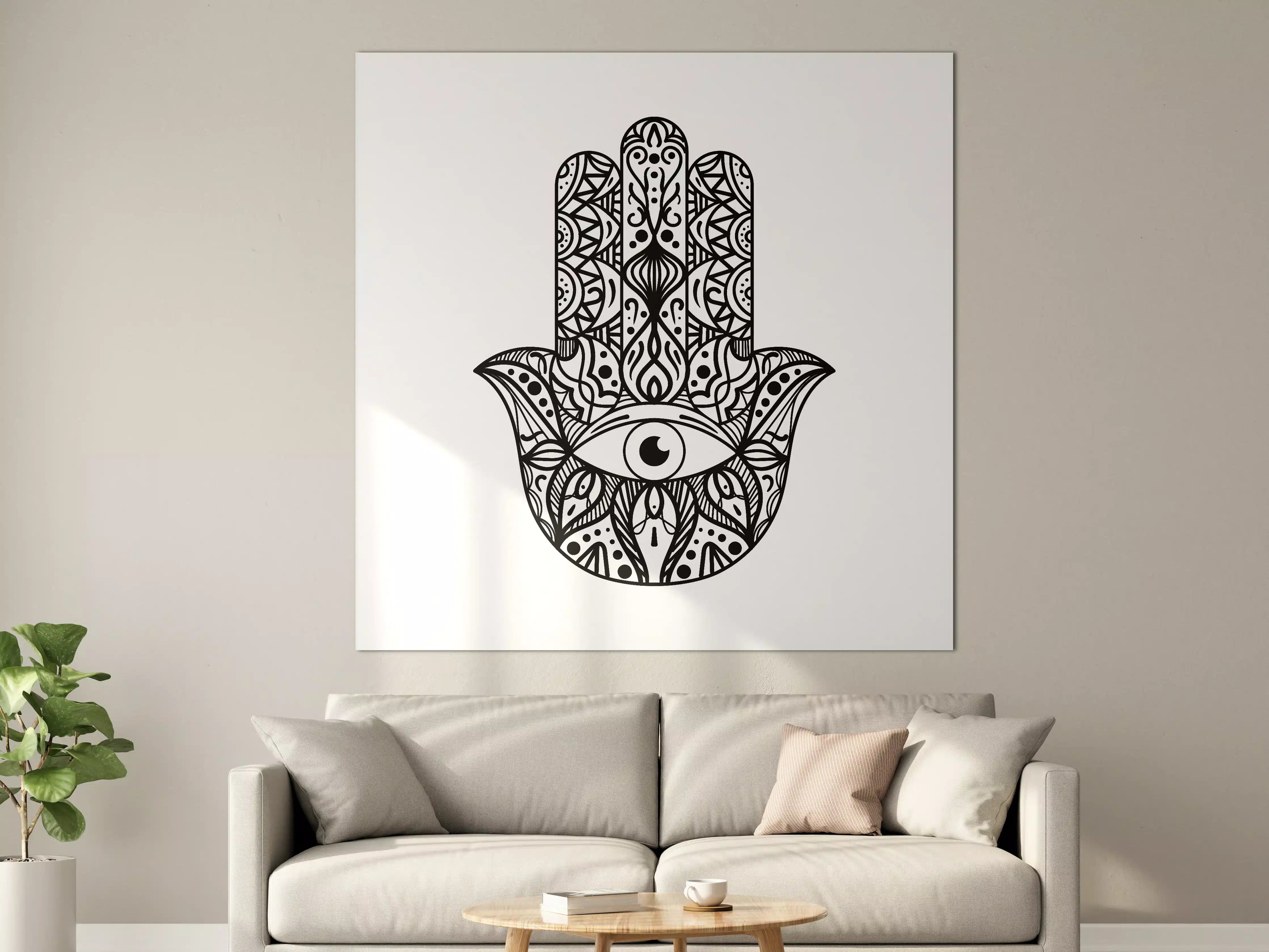 Große Wandbilder - Hamsa Hand mit Auge im Zentangle-Stil