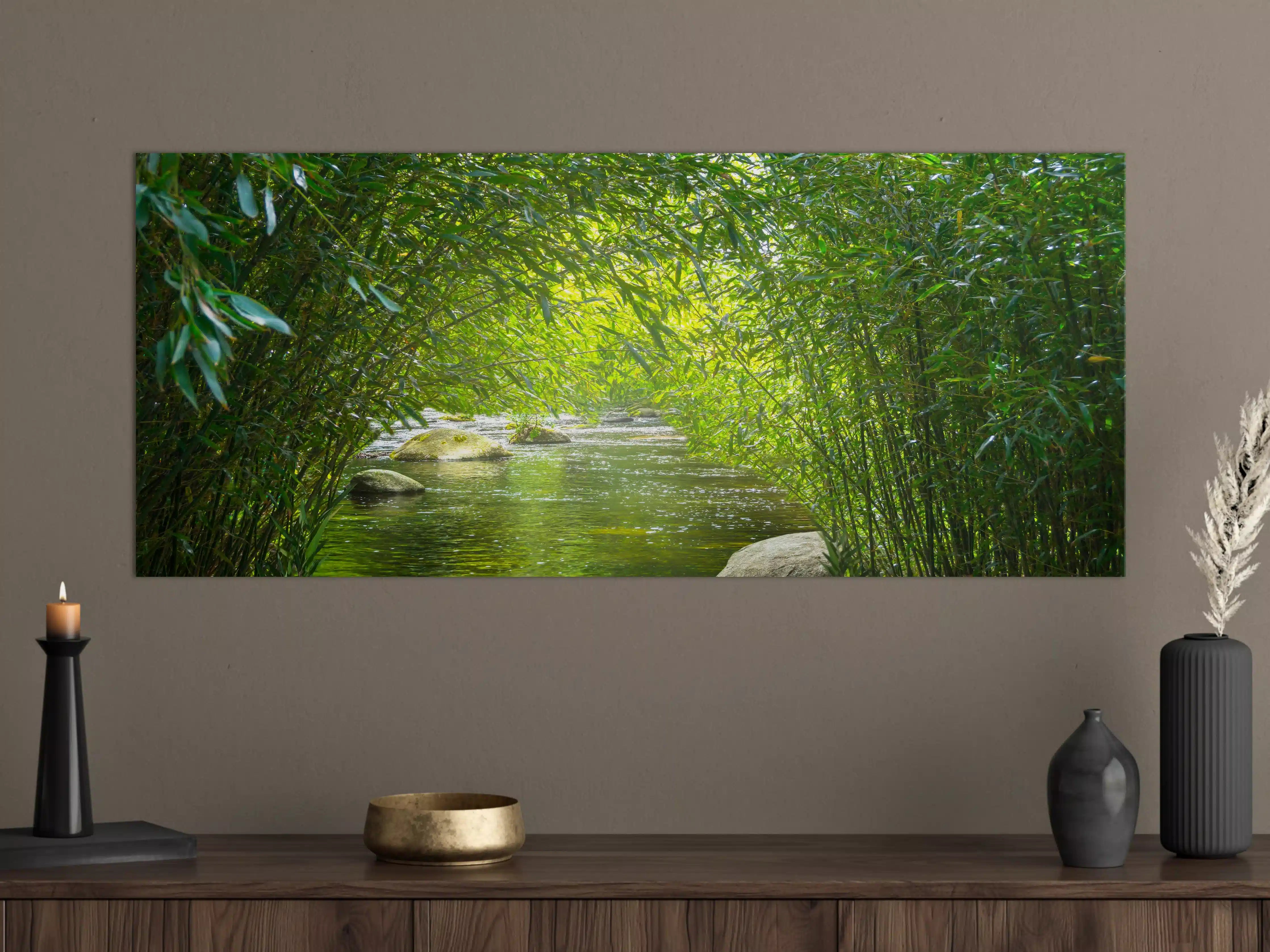 Große Wandbilder - Harmonischer Bach zwischen Bambuspflanzen