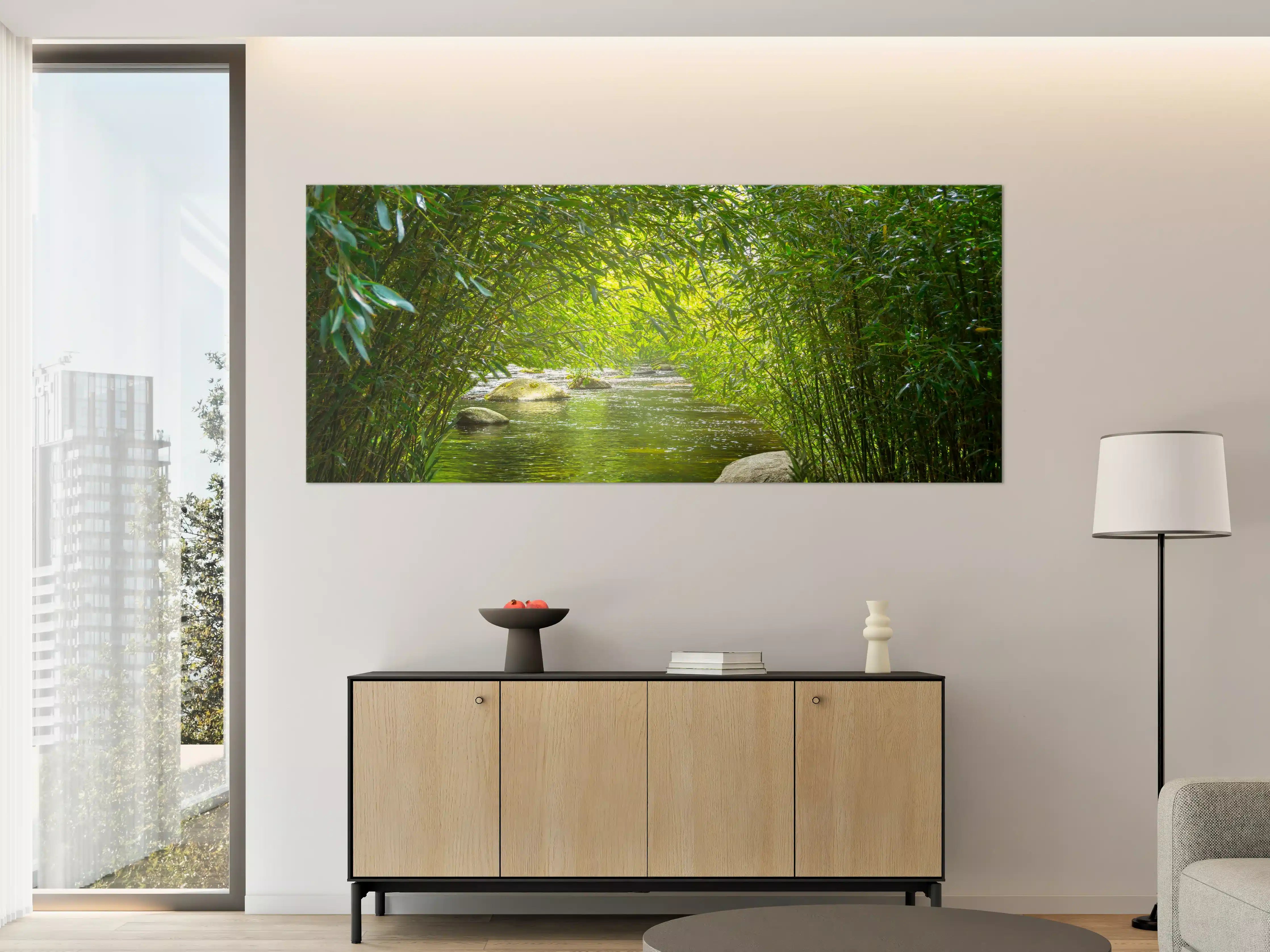 Große Wandbilder - Harmonischer Bach zwischen Bambuspflanzen