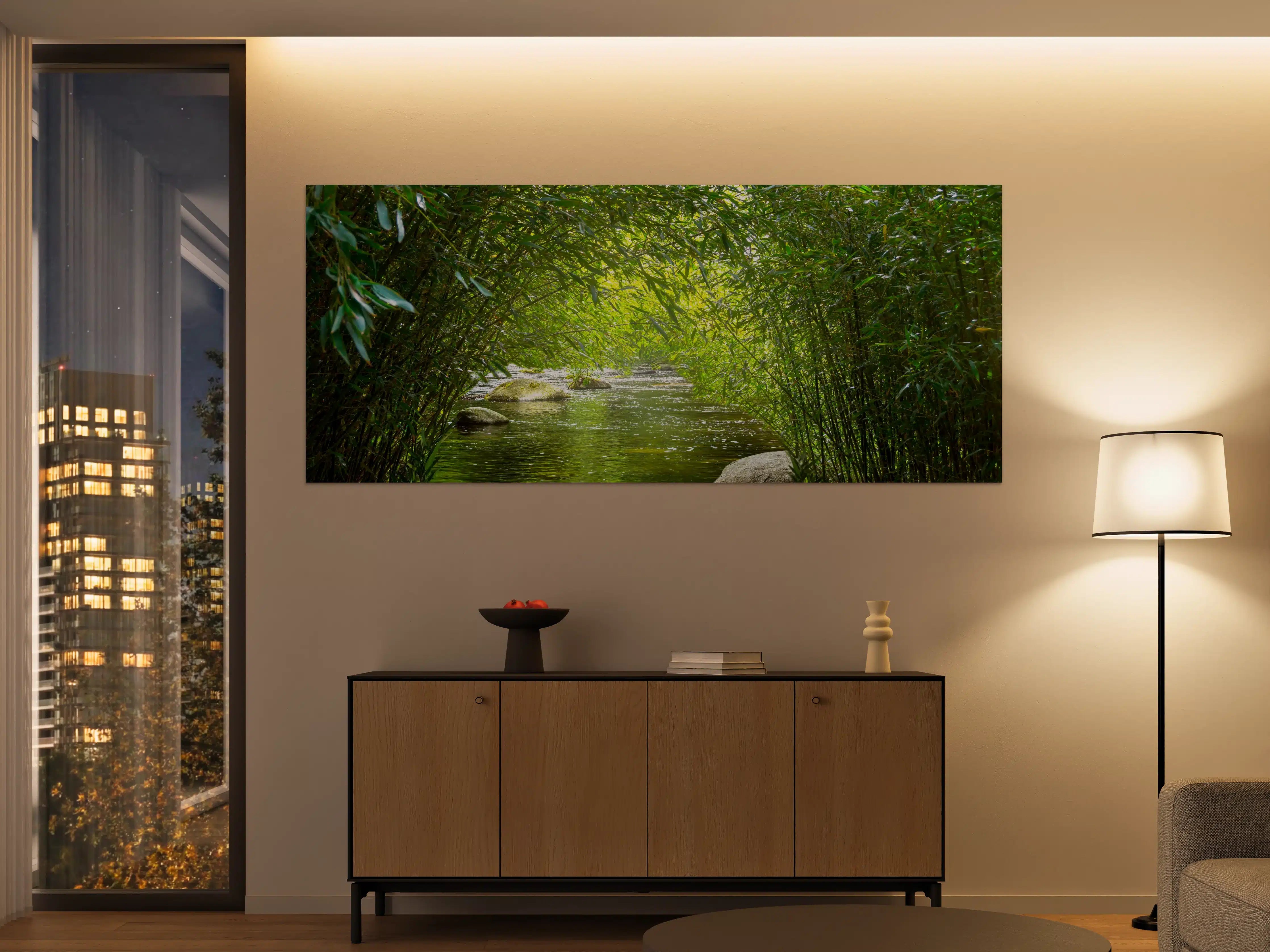 Große Wandbilder - Harmonischer Bach zwischen Bambuspflanzen