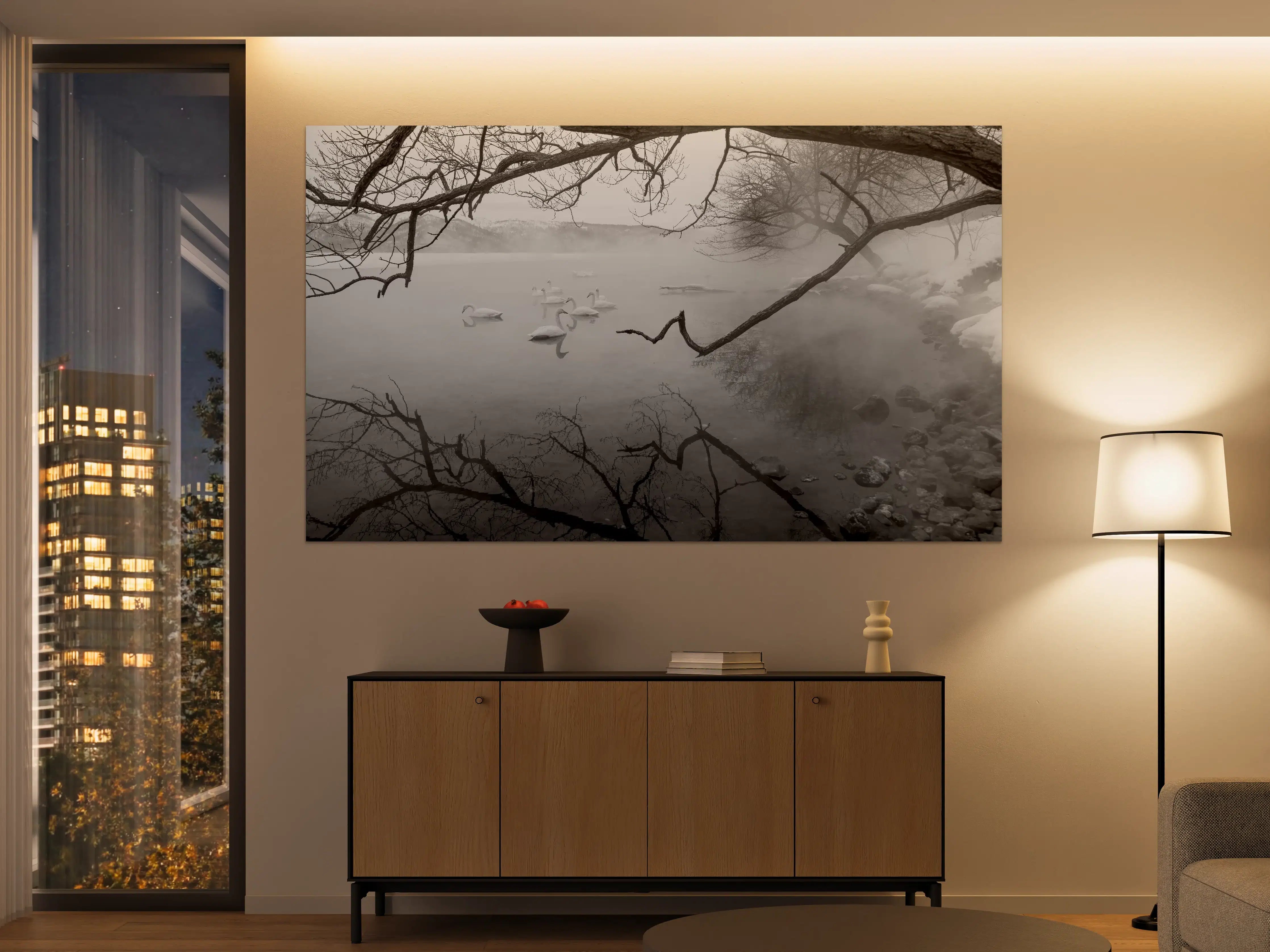 Große Wandbilder - Heiße Quelle mit Schwänen