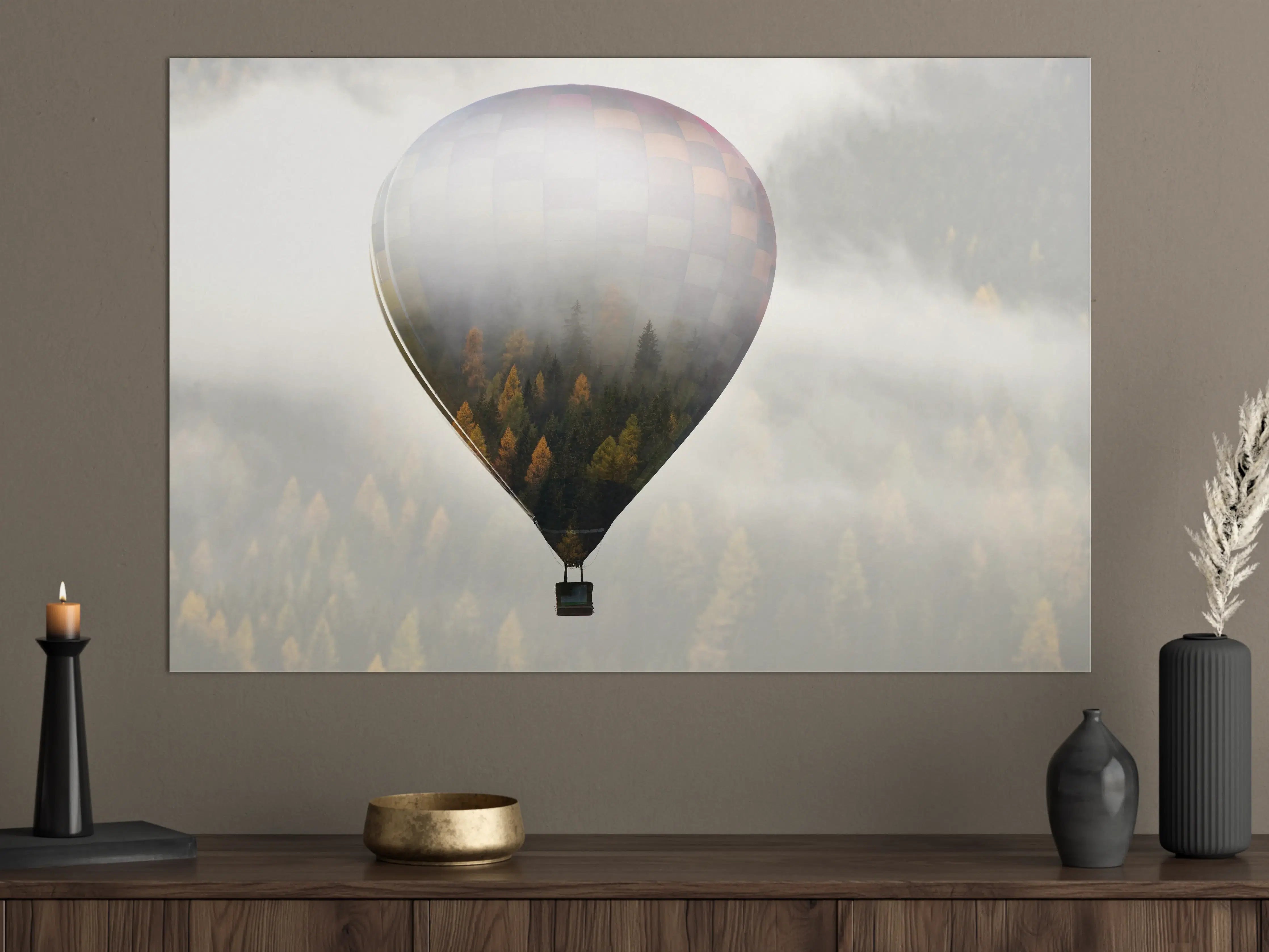 Große Wandbilder - Heißluftballon - Spiegelung des Waldes