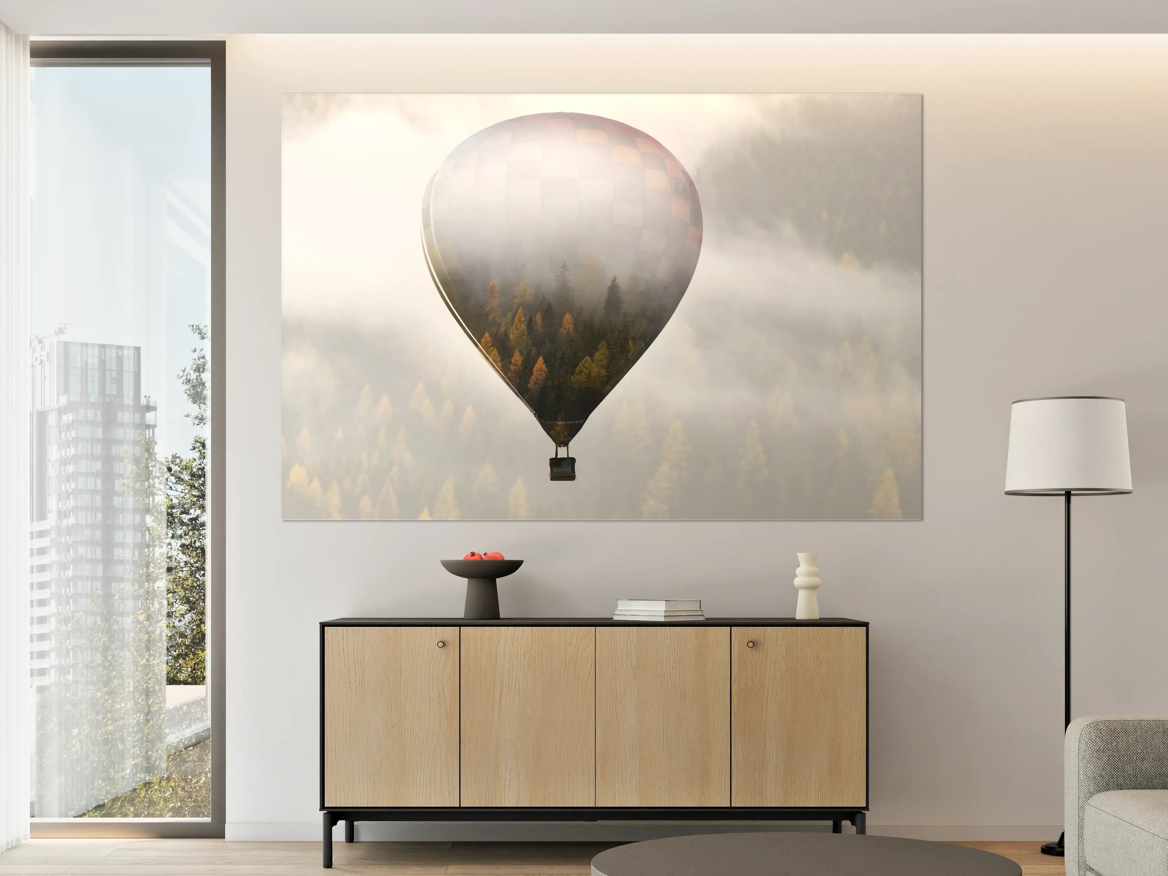 Große Wandbilder - Heißluftballon - Spiegelung des Waldes