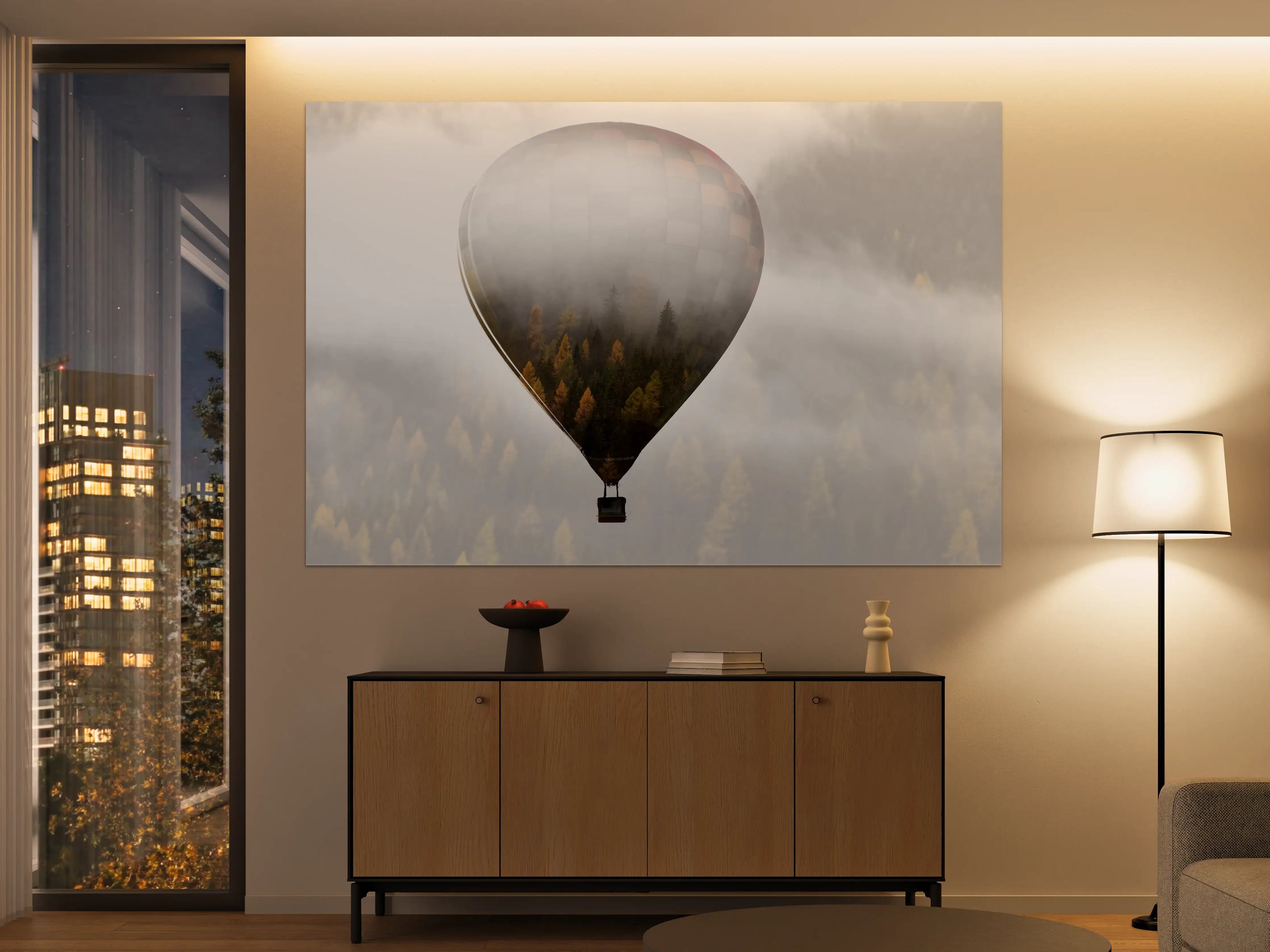 Große Wandbilder - Heißluftballon - Spiegelung des Waldes