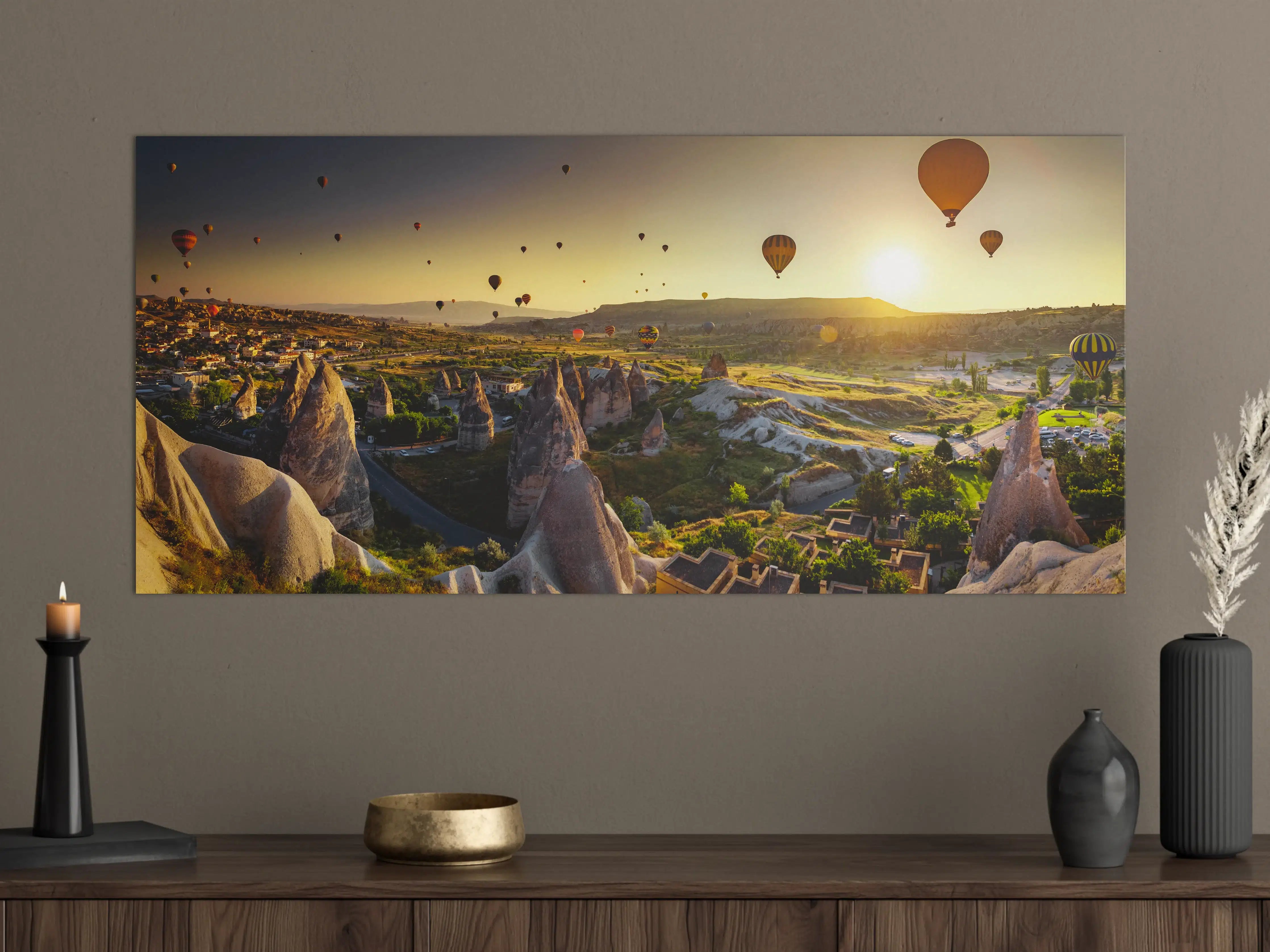 Große Wandbilder - Heißluftballons über der Landschaft bei Sonnenaufgang