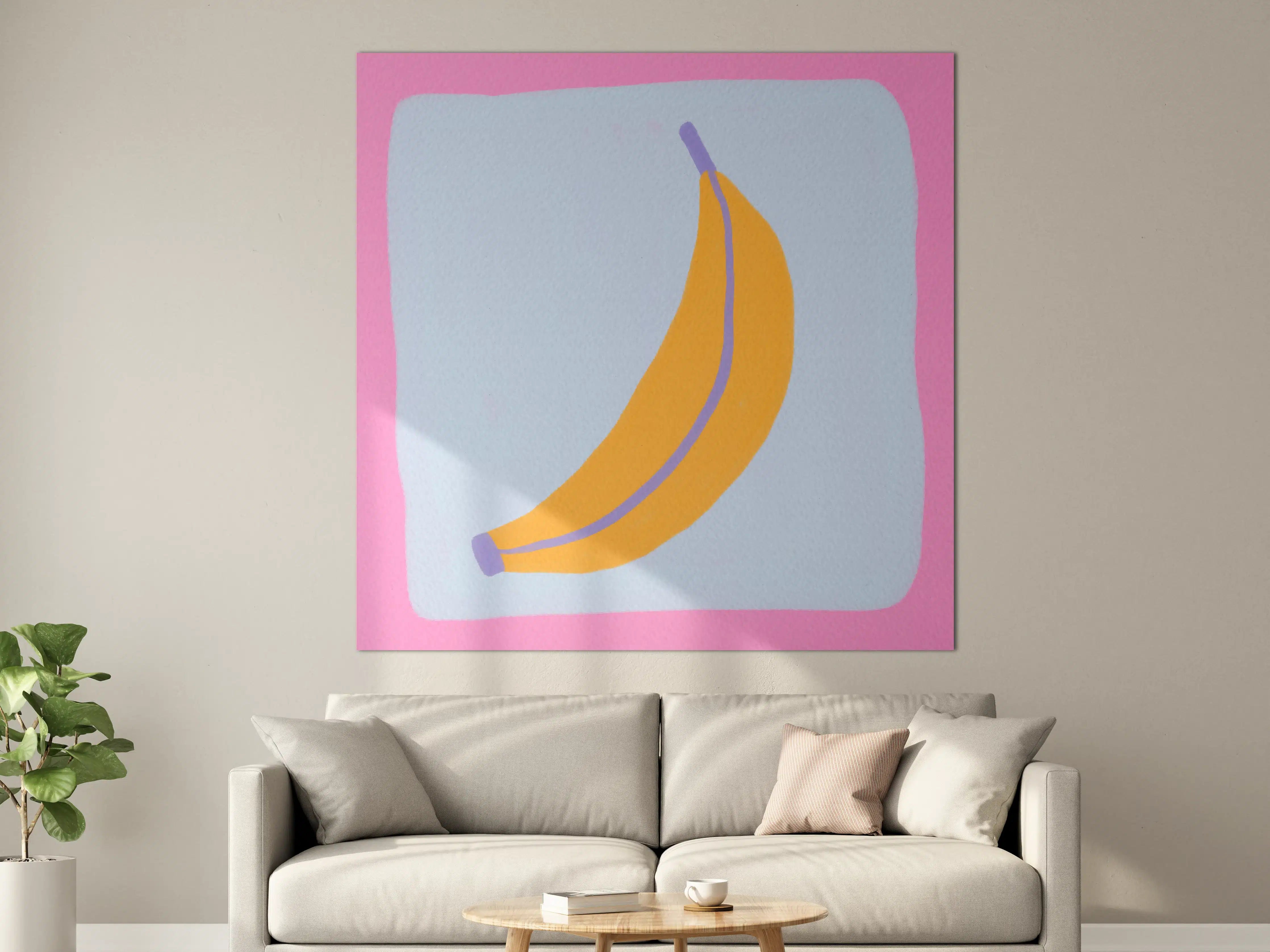Große Wandbilder - Helle Bananenillustration auf Pastellhintergrund