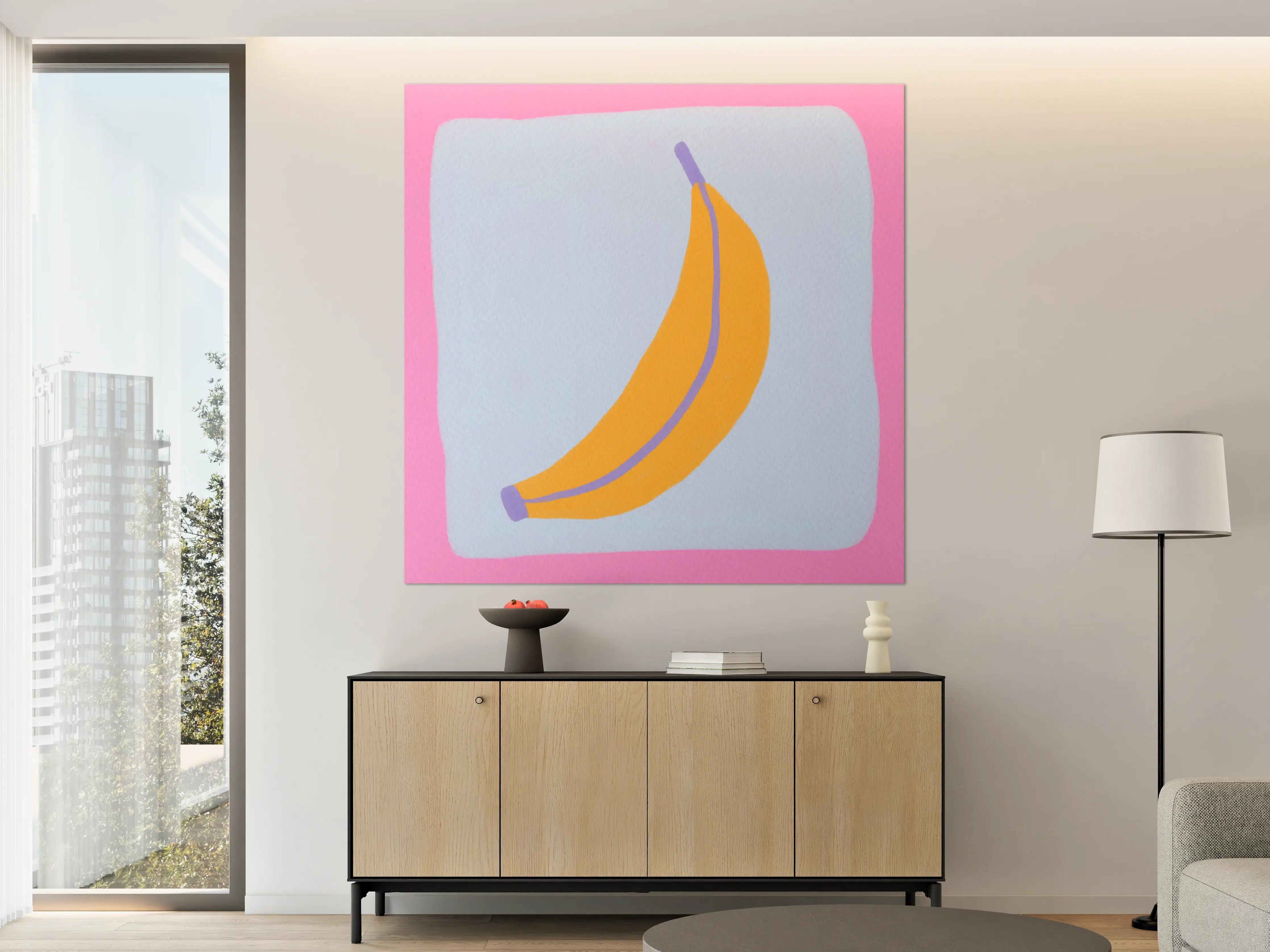 Große Wandbilder - Helle Bananenillustration auf Pastellhintergrund