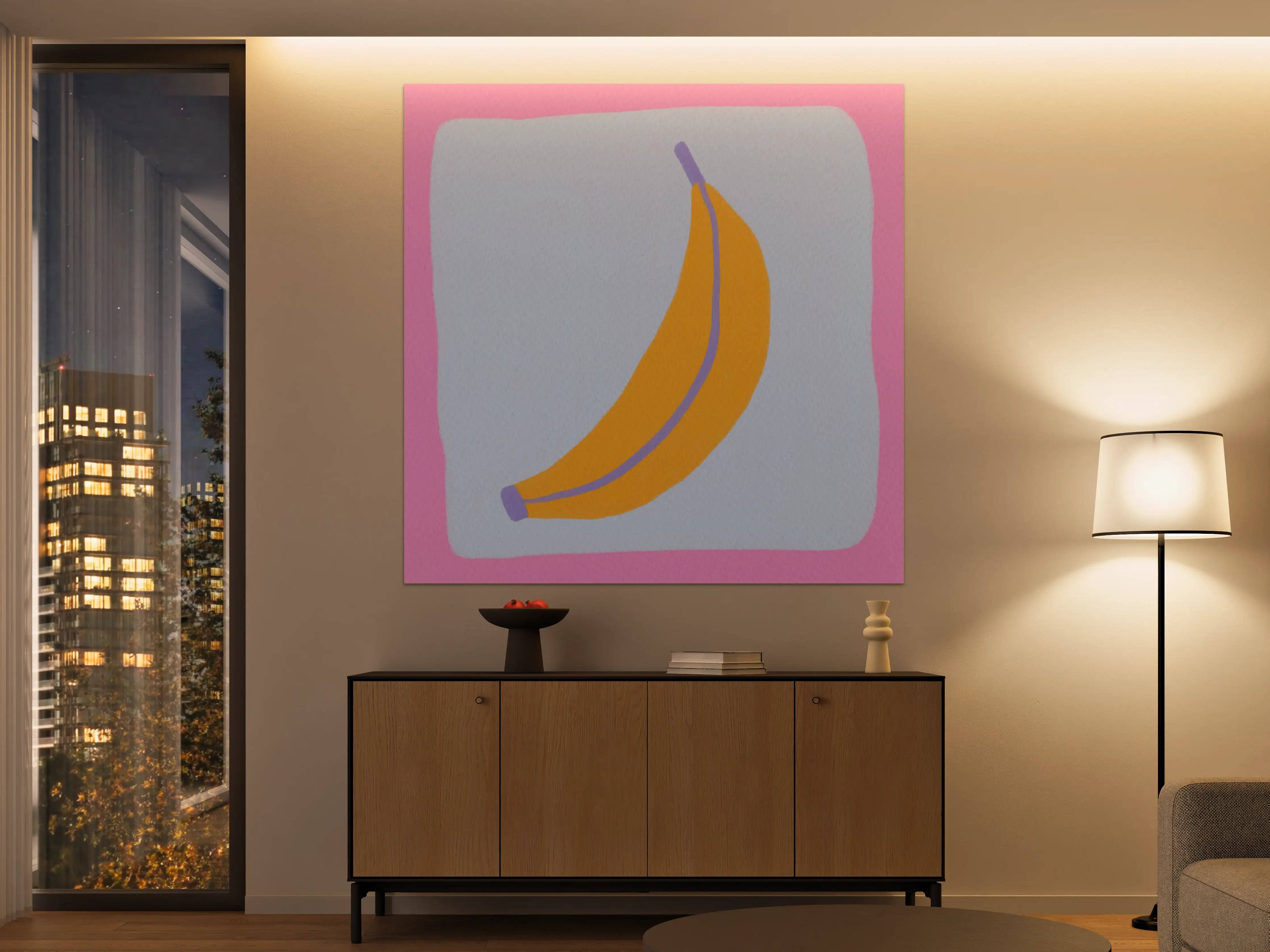 Große Wandbilder - Helle Bananenillustration auf Pastellhintergrund