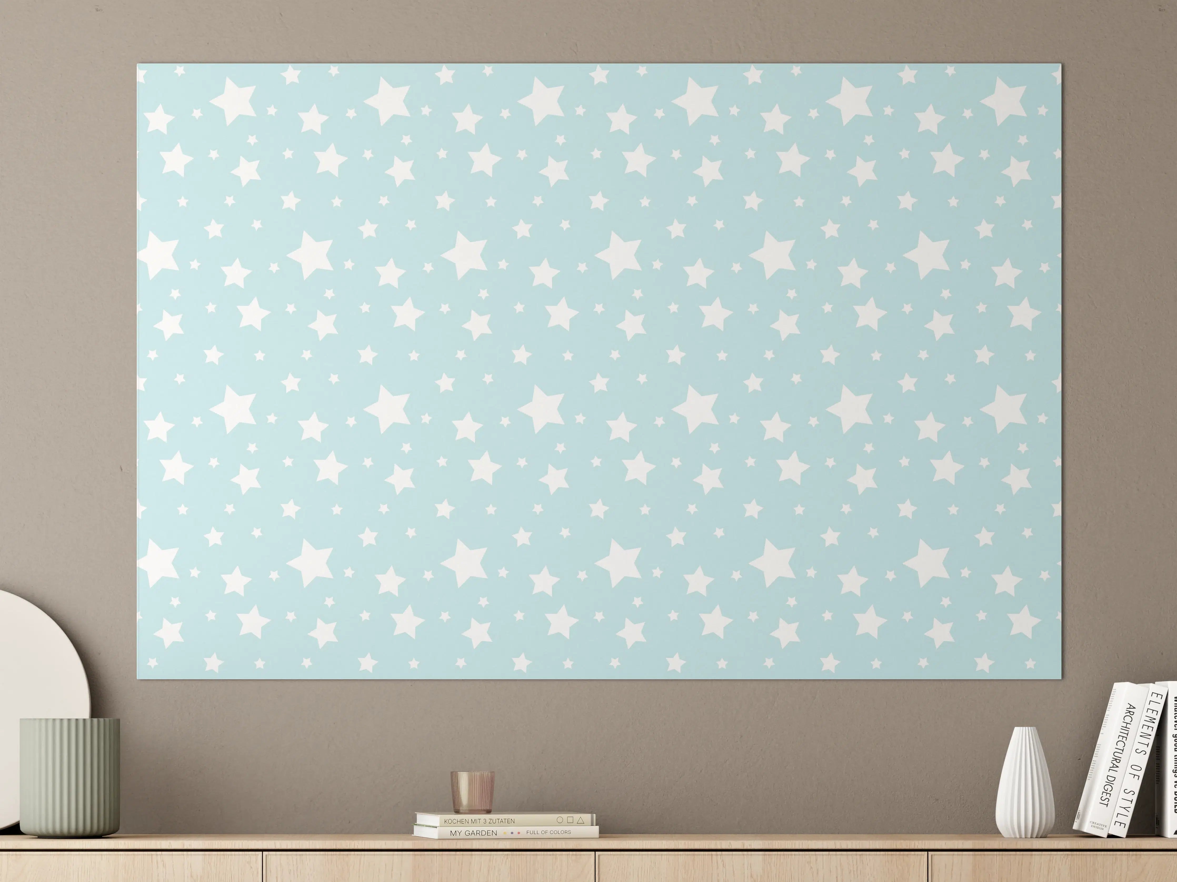 Große Wandbilder - Helle Blau-Türkis-Wand mit weißen Sternen