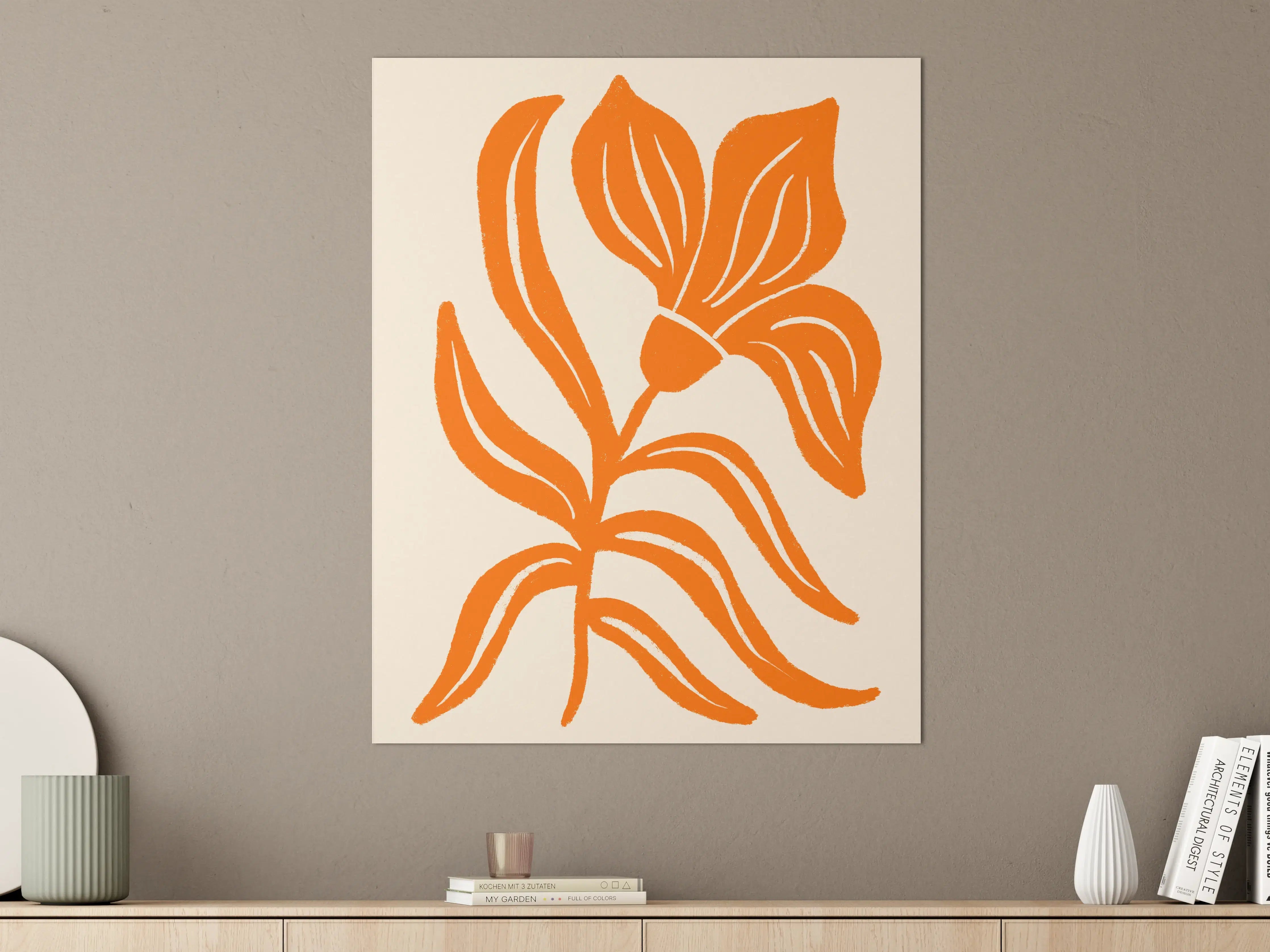 Große Wandbilder - Helle Orange Blumenillustration