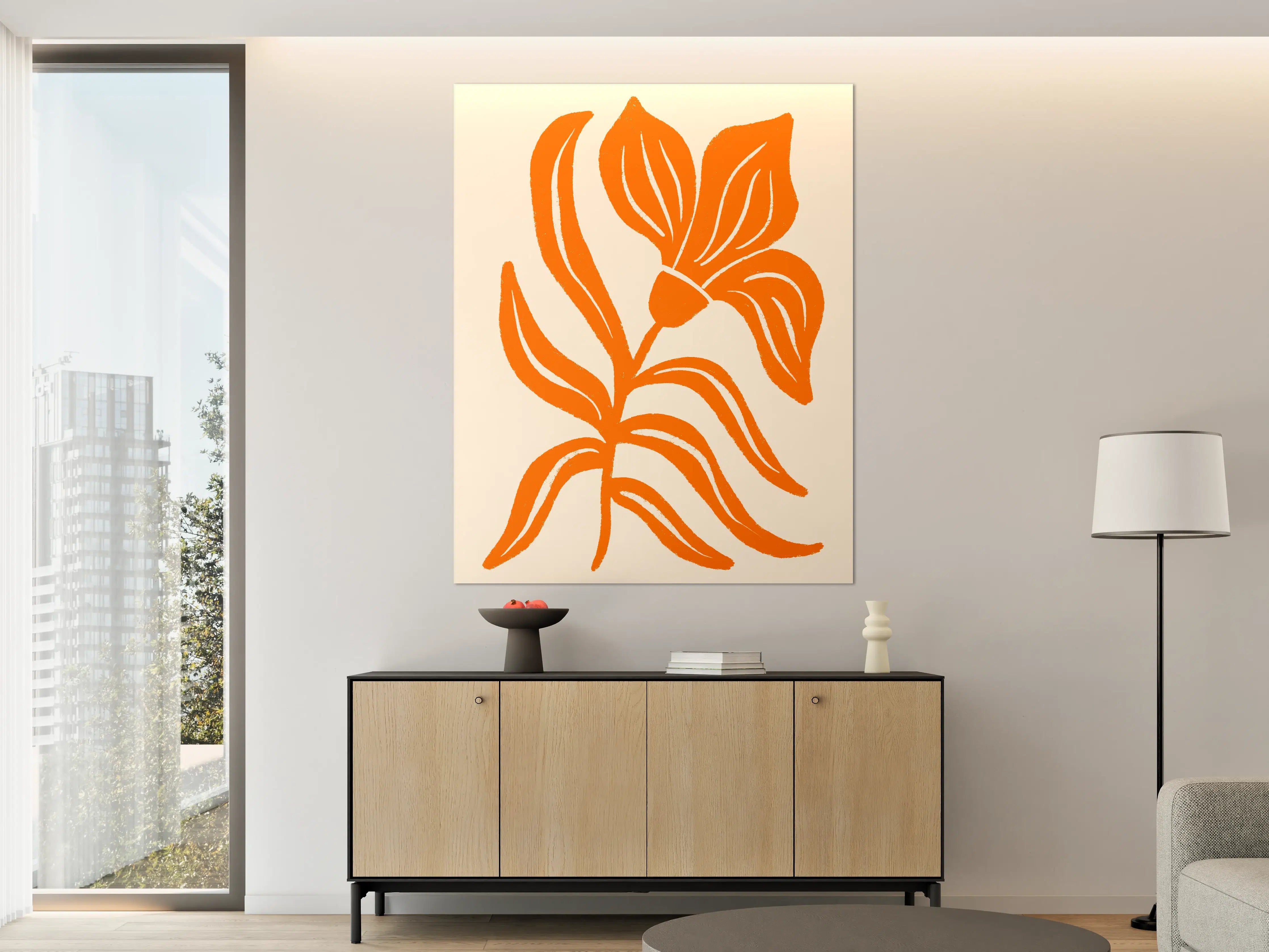 Große Wandbilder - Helle Orange Blumenillustration