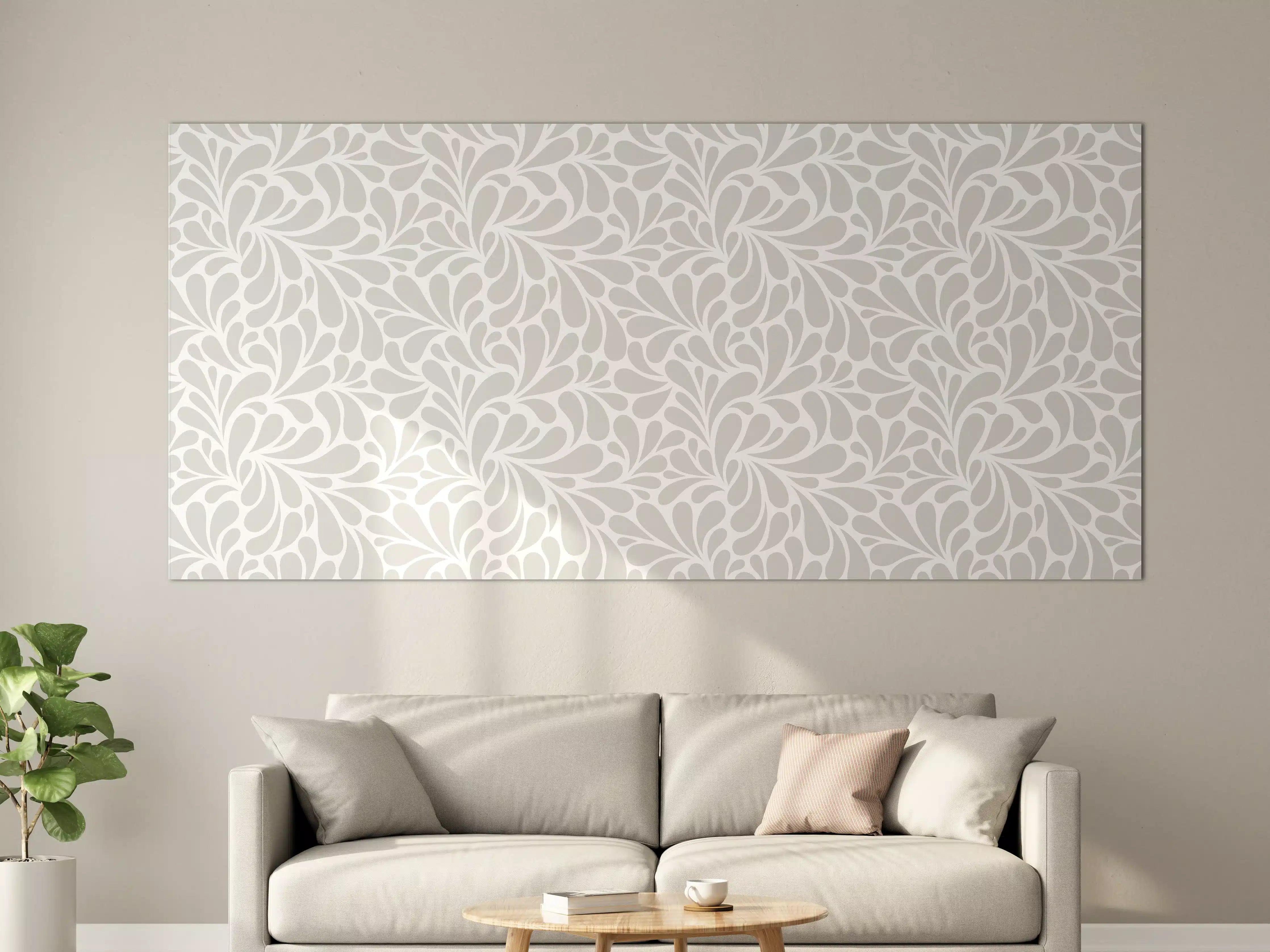 Große Wandbilder - Helles, florales Muster in Grau-Beige