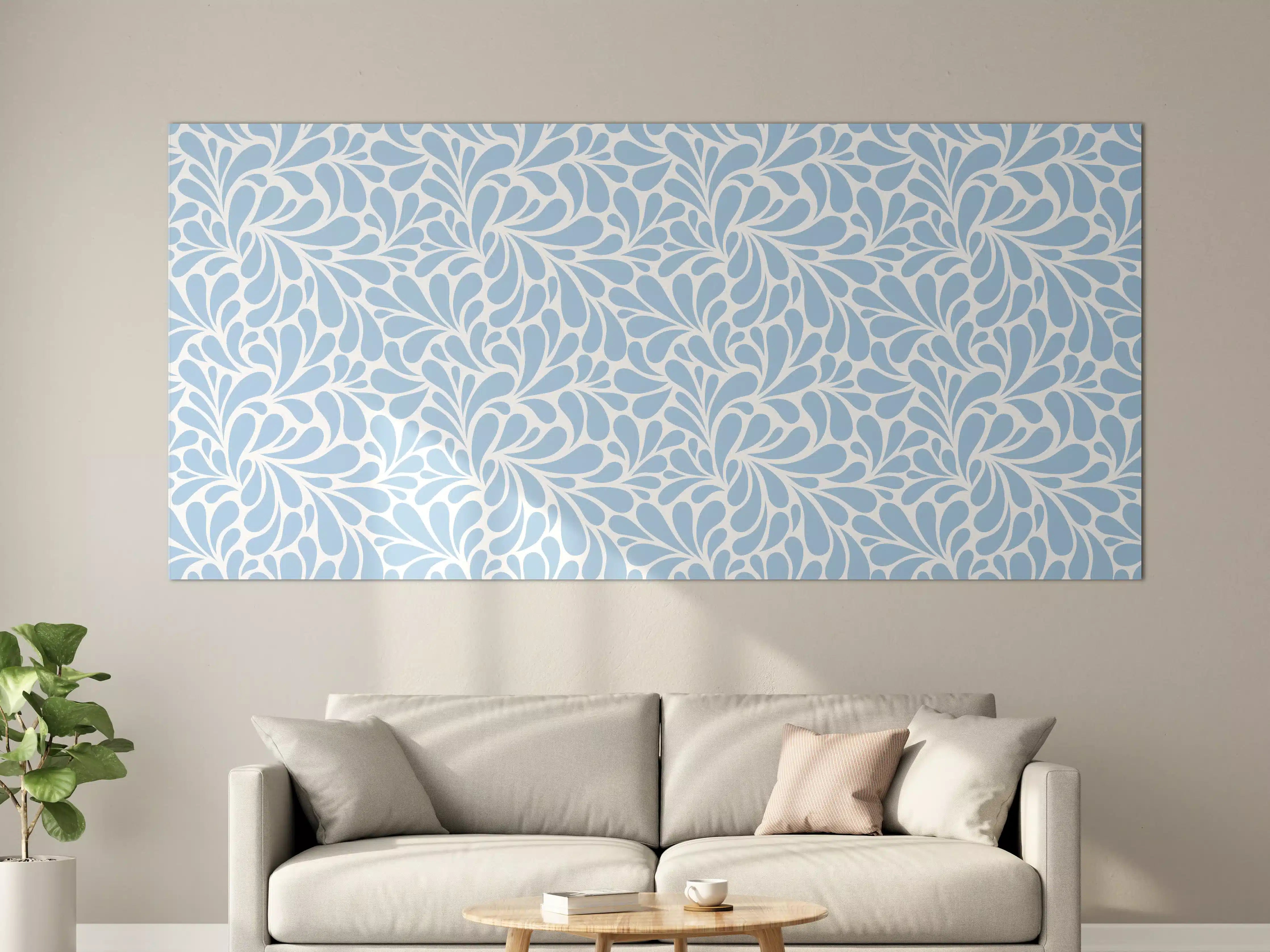 Große Wandbilder - Helles, florales Muster in Pastellblau