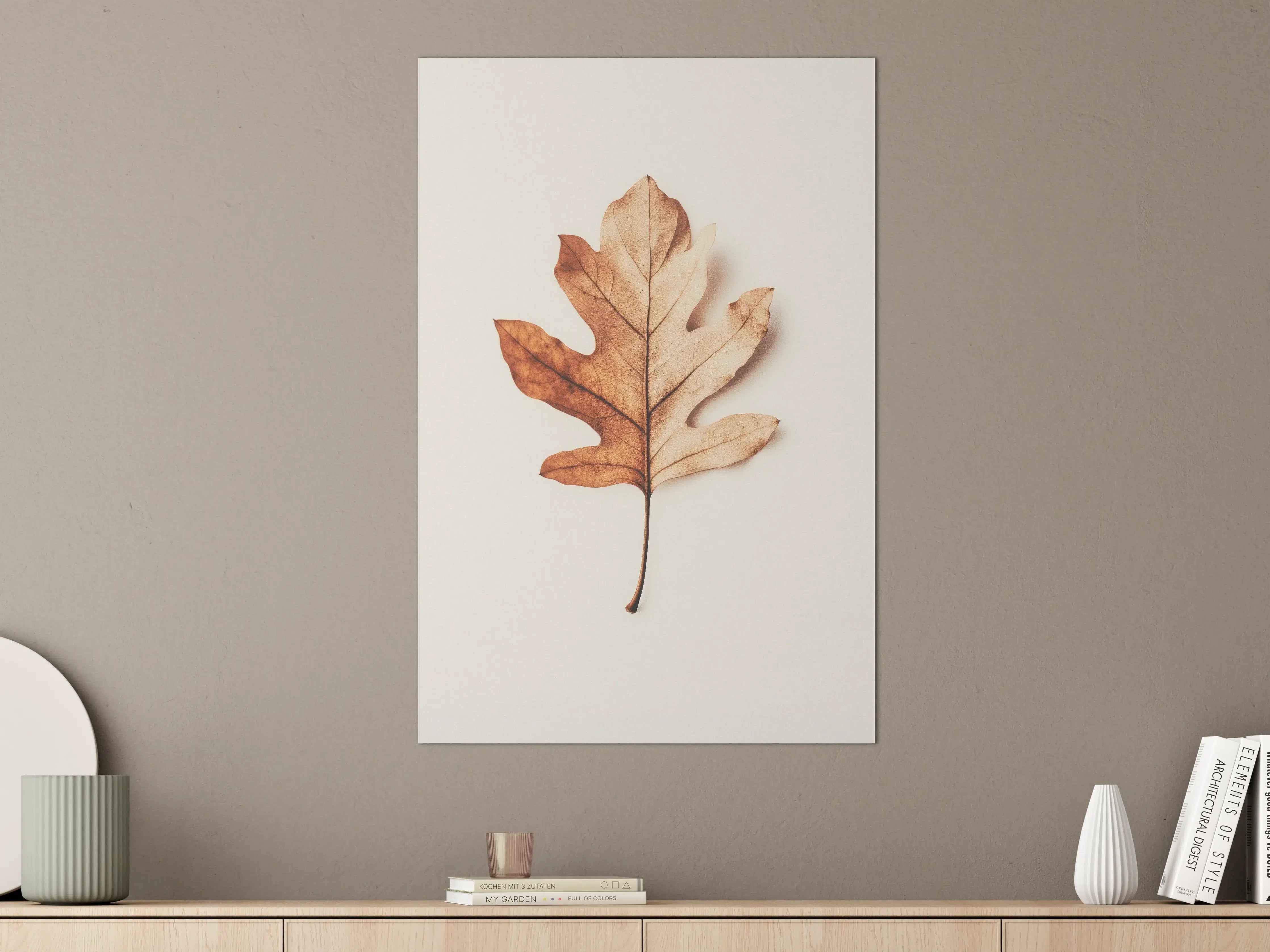 Große Wandbilder - Herbstblatt in warmen Terrakotta-Tönen