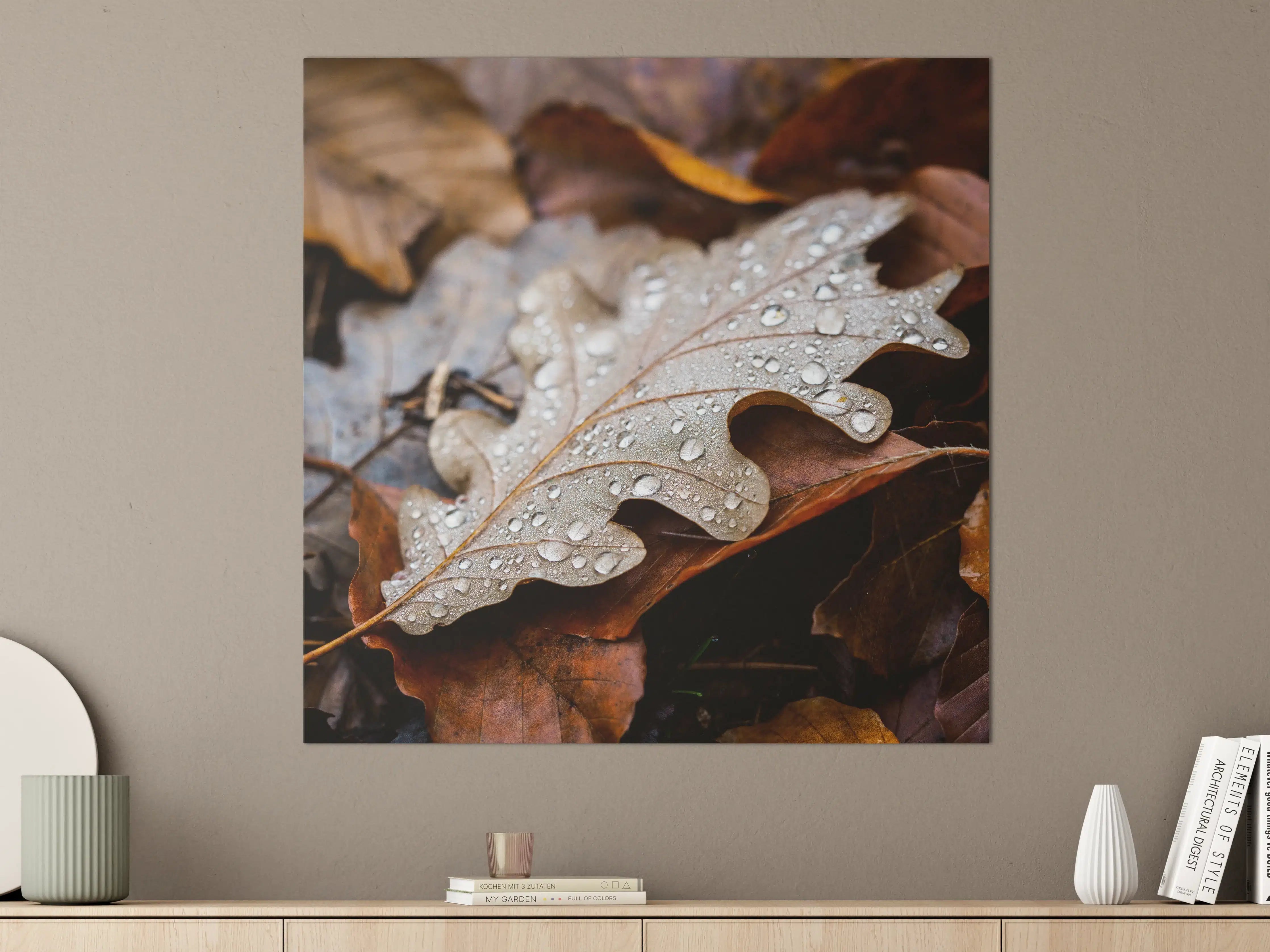 Große Wandbilder - Herbstlaub mit Tautropfen