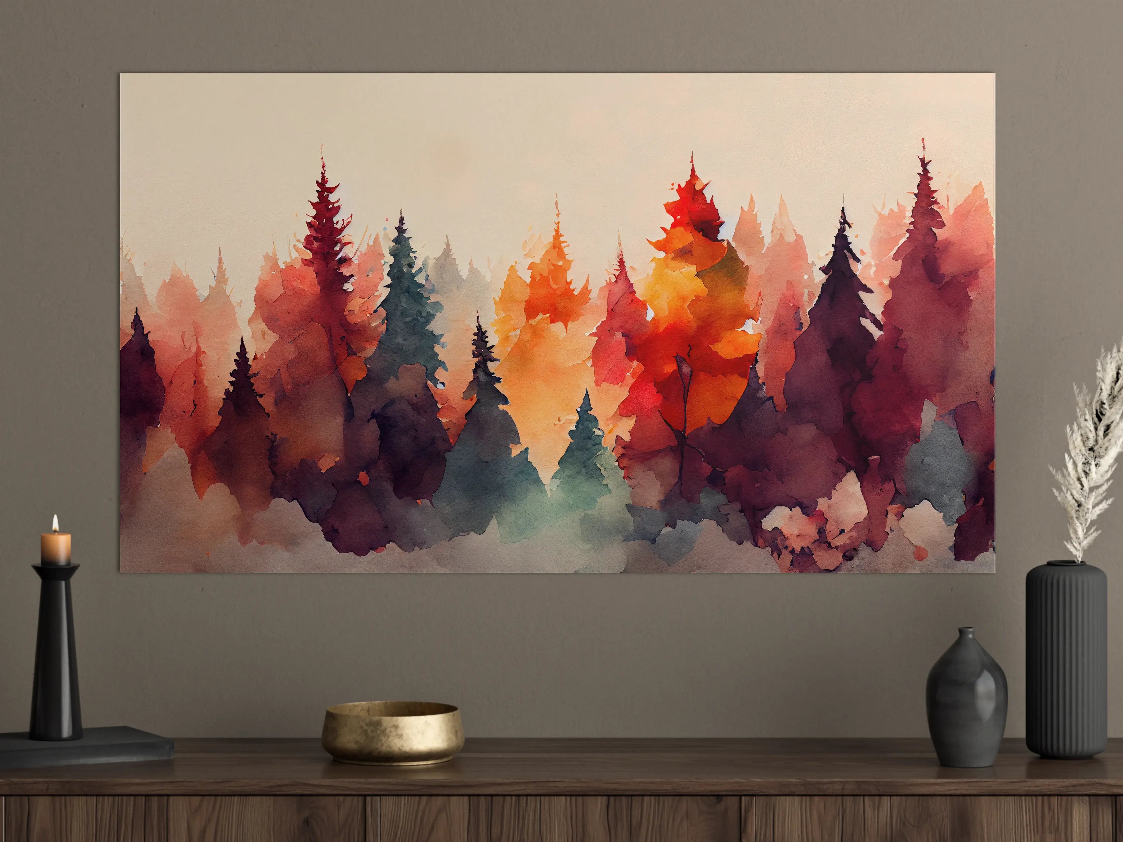 Große Wandbilder - Herbstliche Baumlandschaft in Wasserfarben