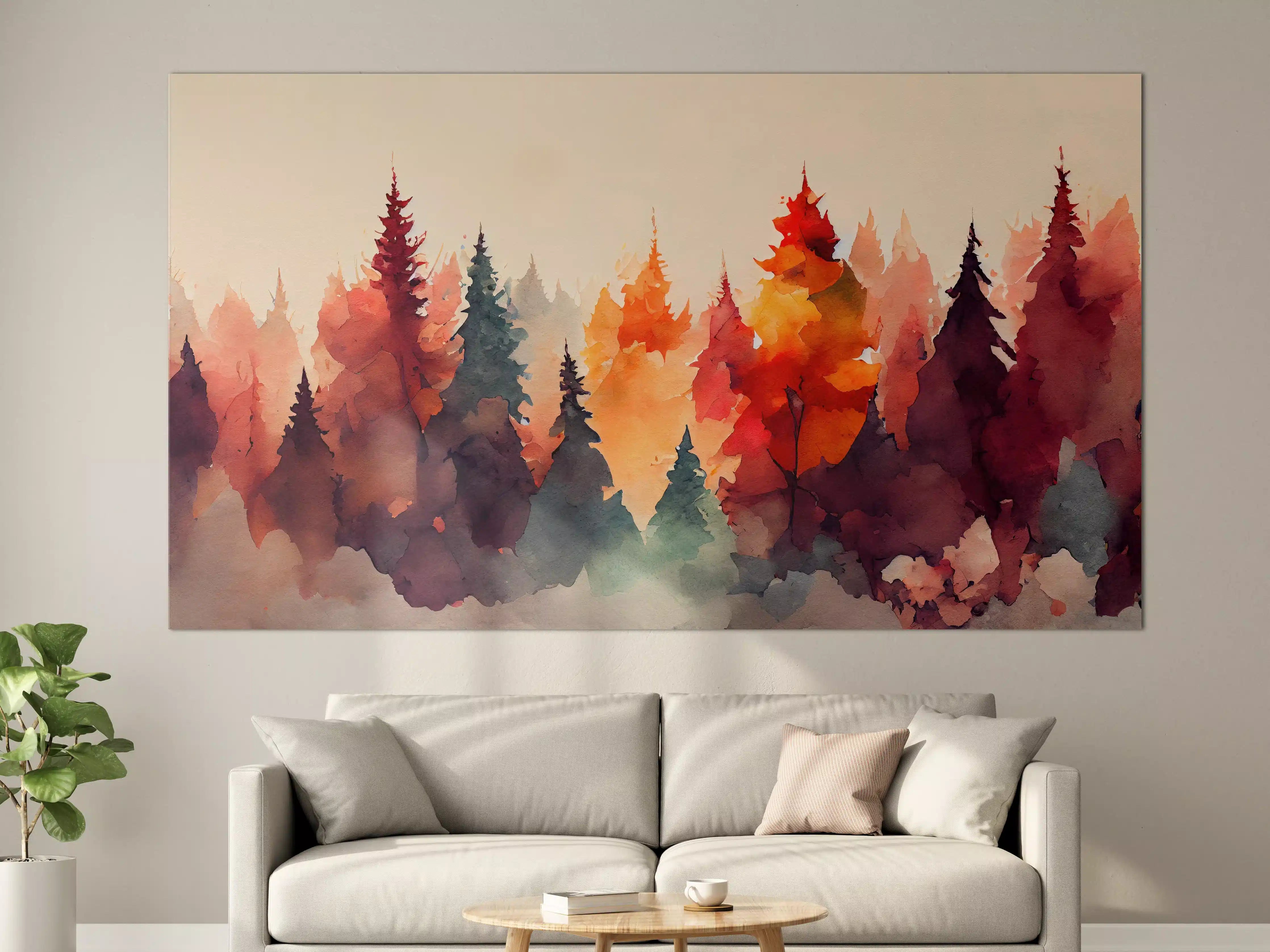 Große Wandbilder - Herbstliche Baumlandschaft in Wasserfarben