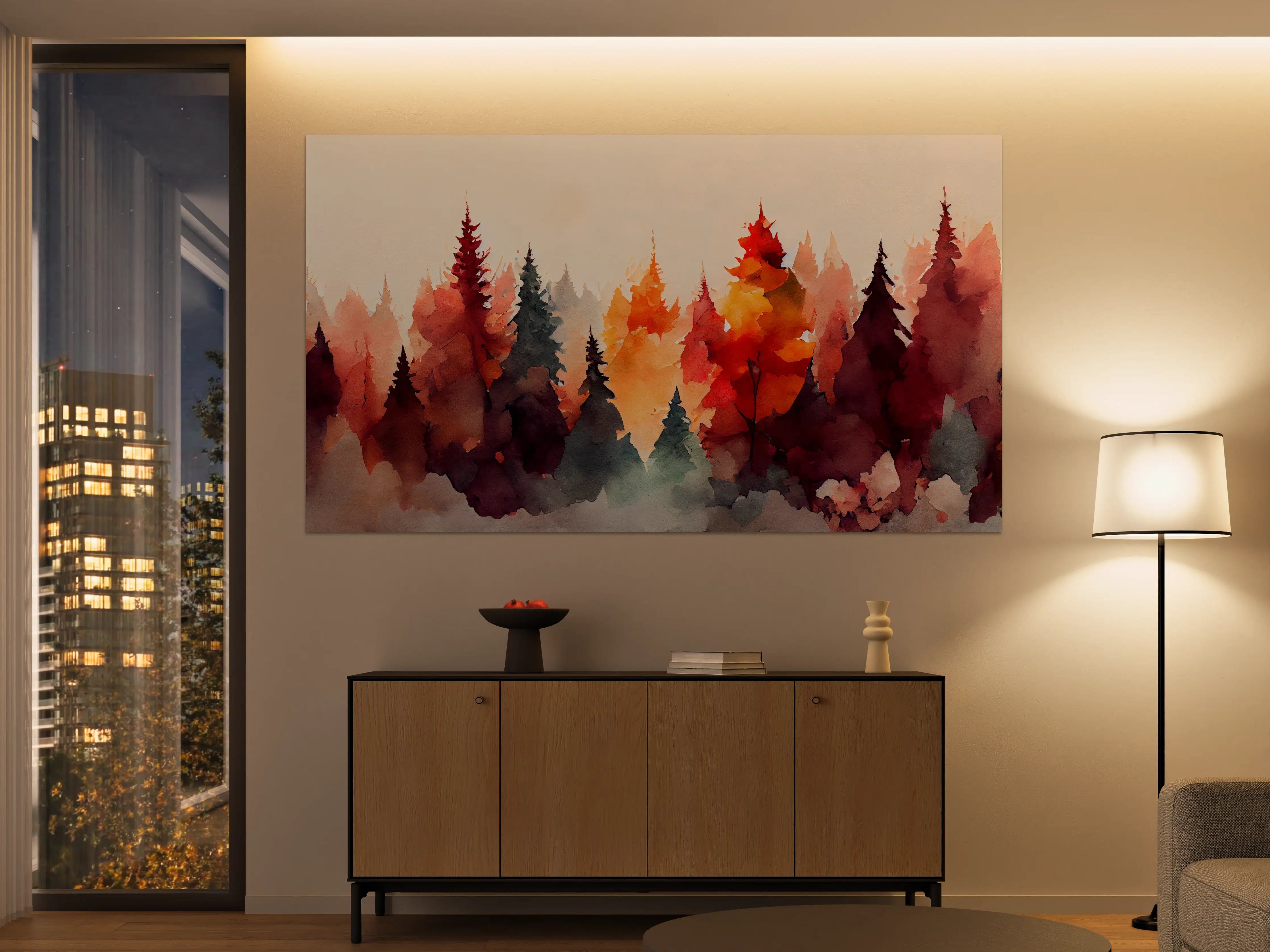 Große Wandbilder - Herbstliche Baumlandschaft in Wasserfarben