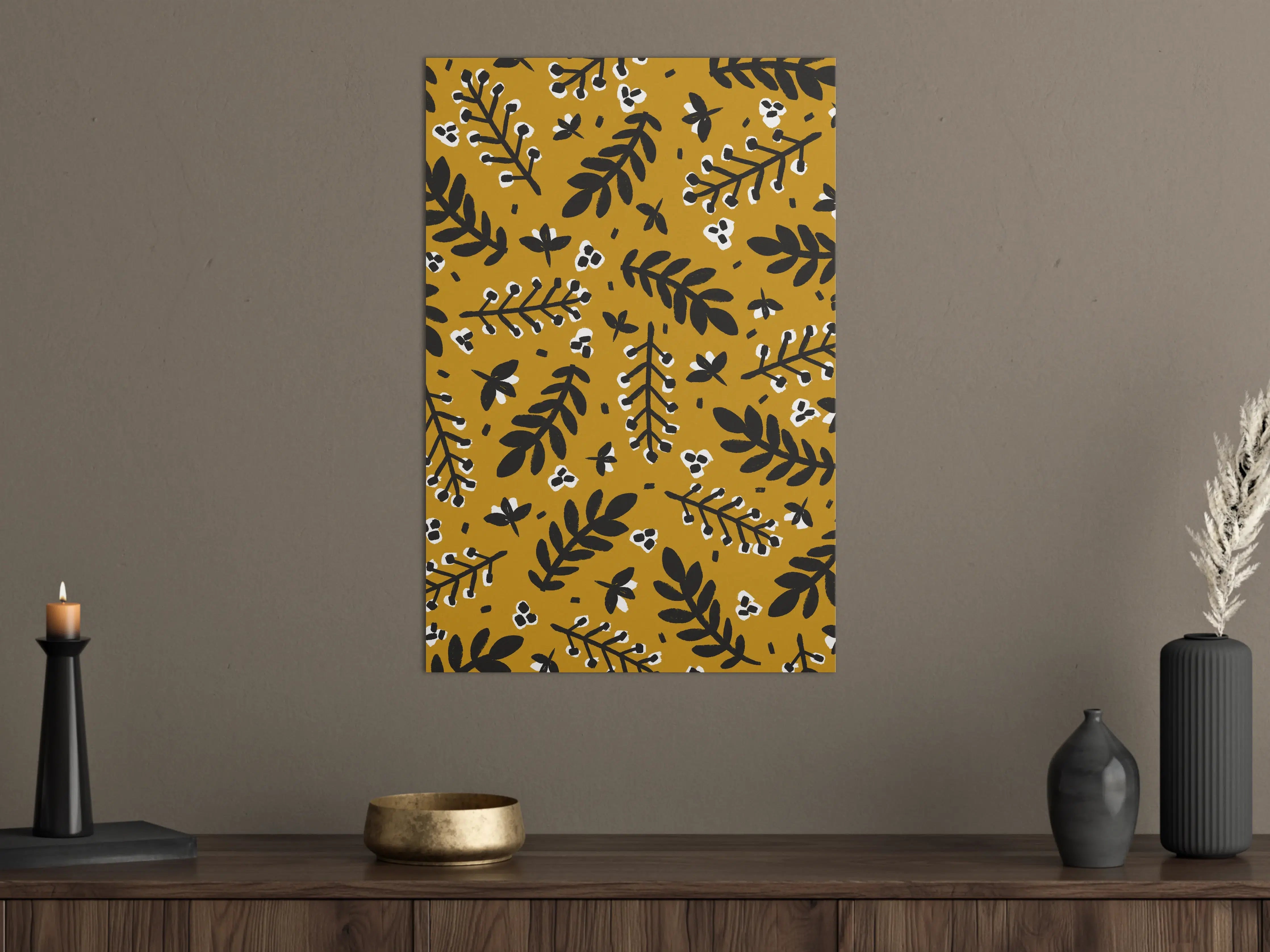 Große Wandbilder - Herbstliche Blattmotive in Schwarz-Weiß-Gold