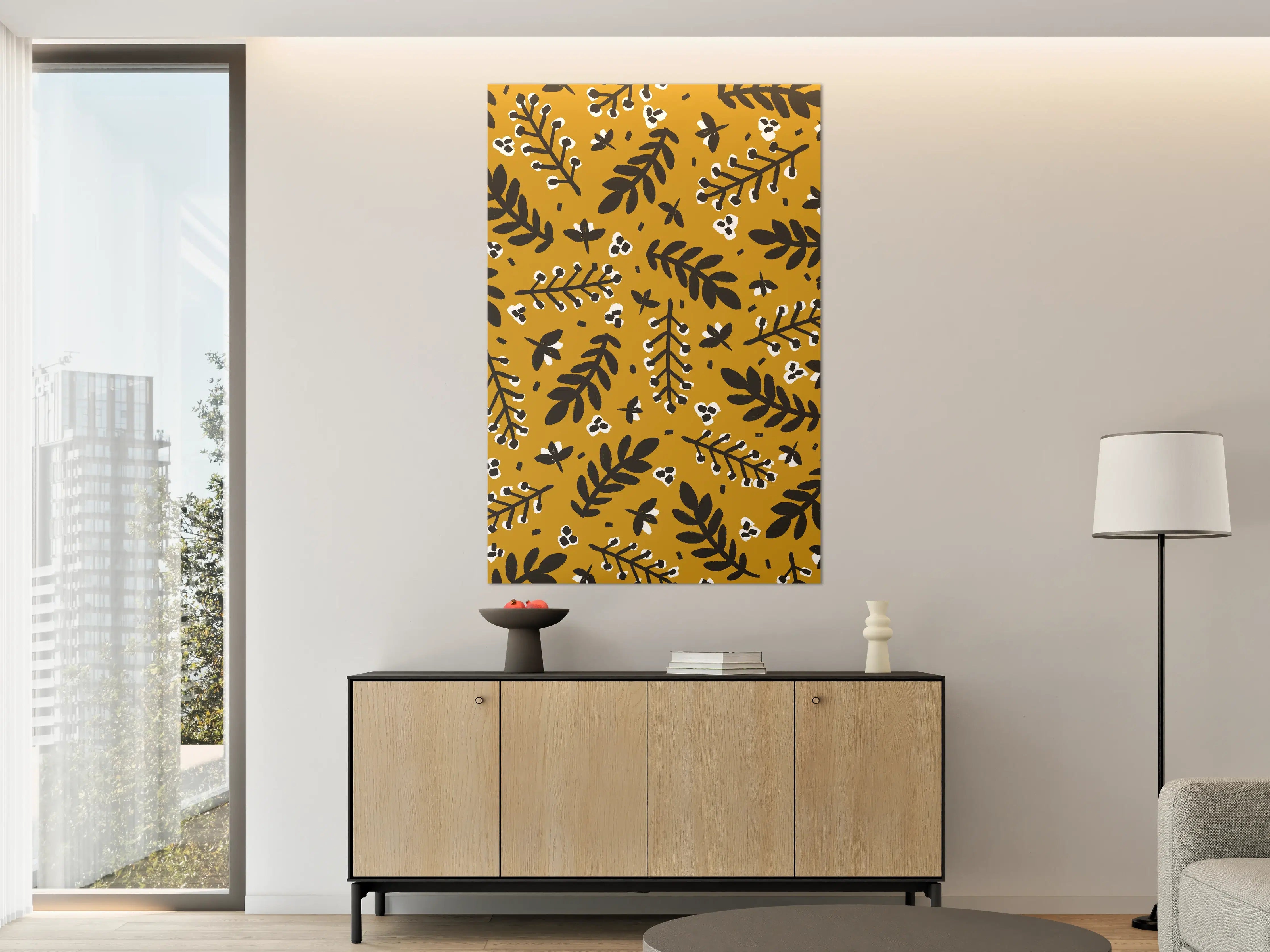 Große Wandbilder - Herbstliche Blattmotive in Schwarz-Weiß-Gold