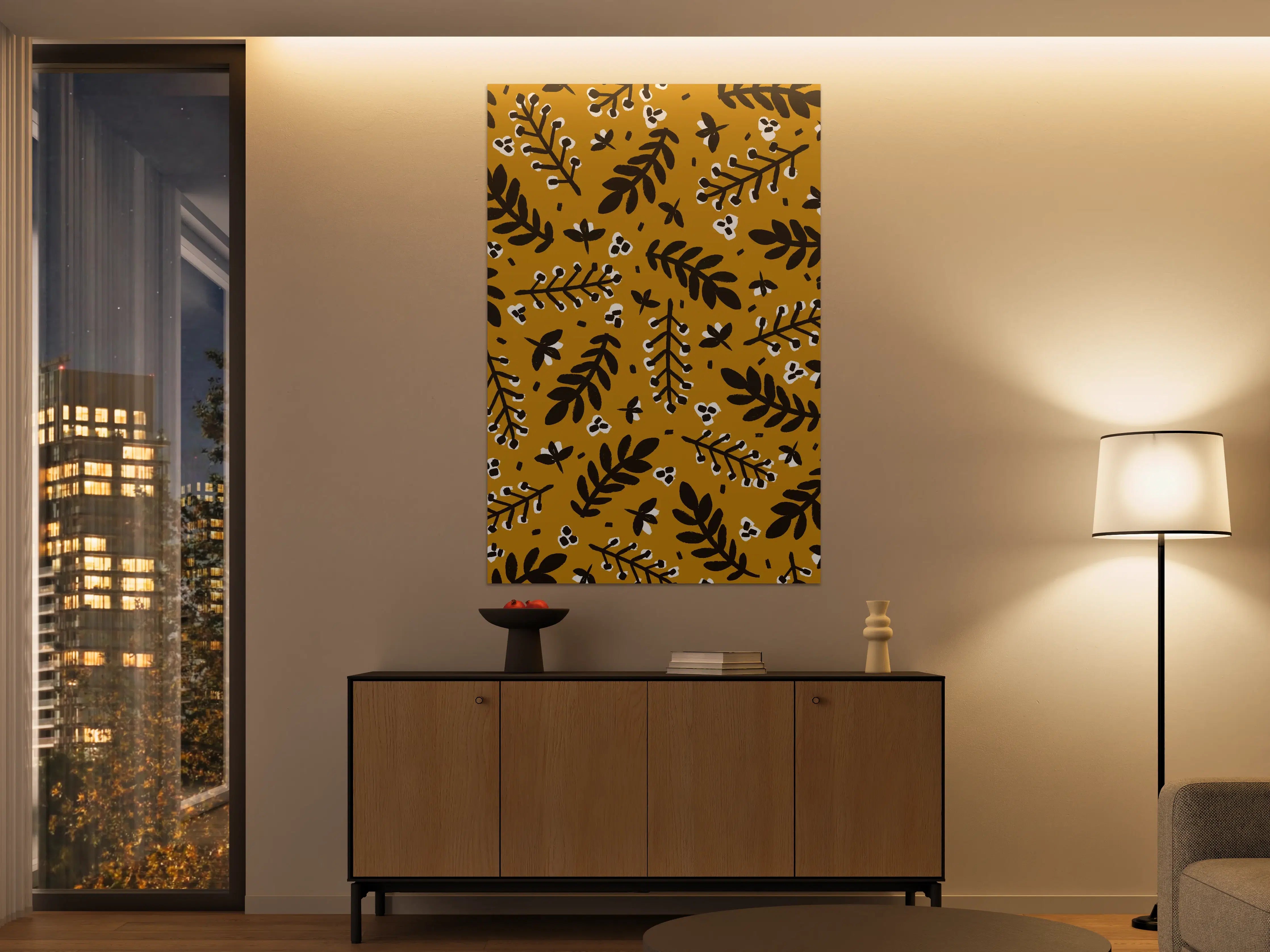 Große Wandbilder - Herbstliche Blattmotive in Schwarz-Weiß-Gold