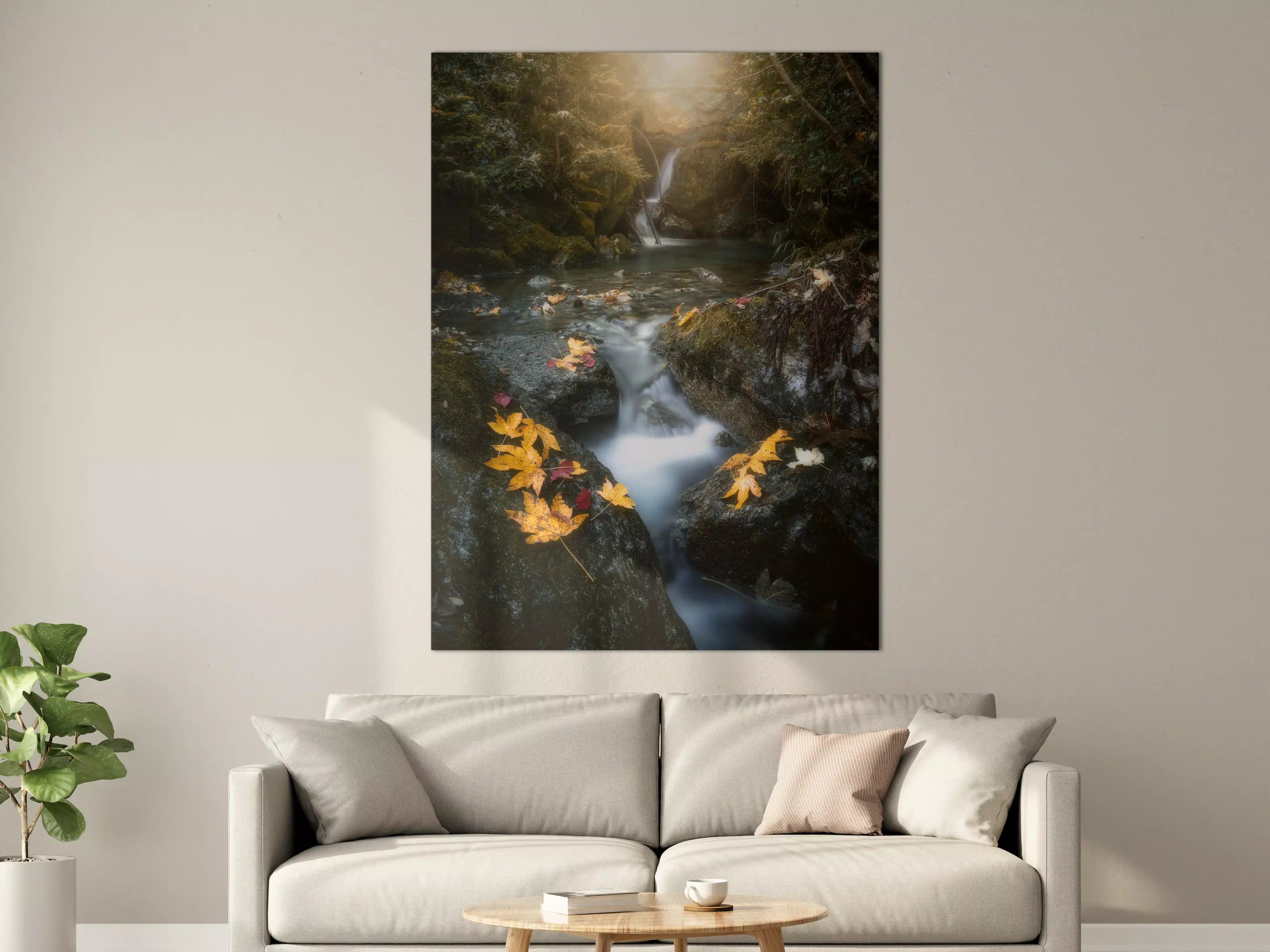 Große Wandbilder - Herbstliche Flusslandschaft mit Wasserfall