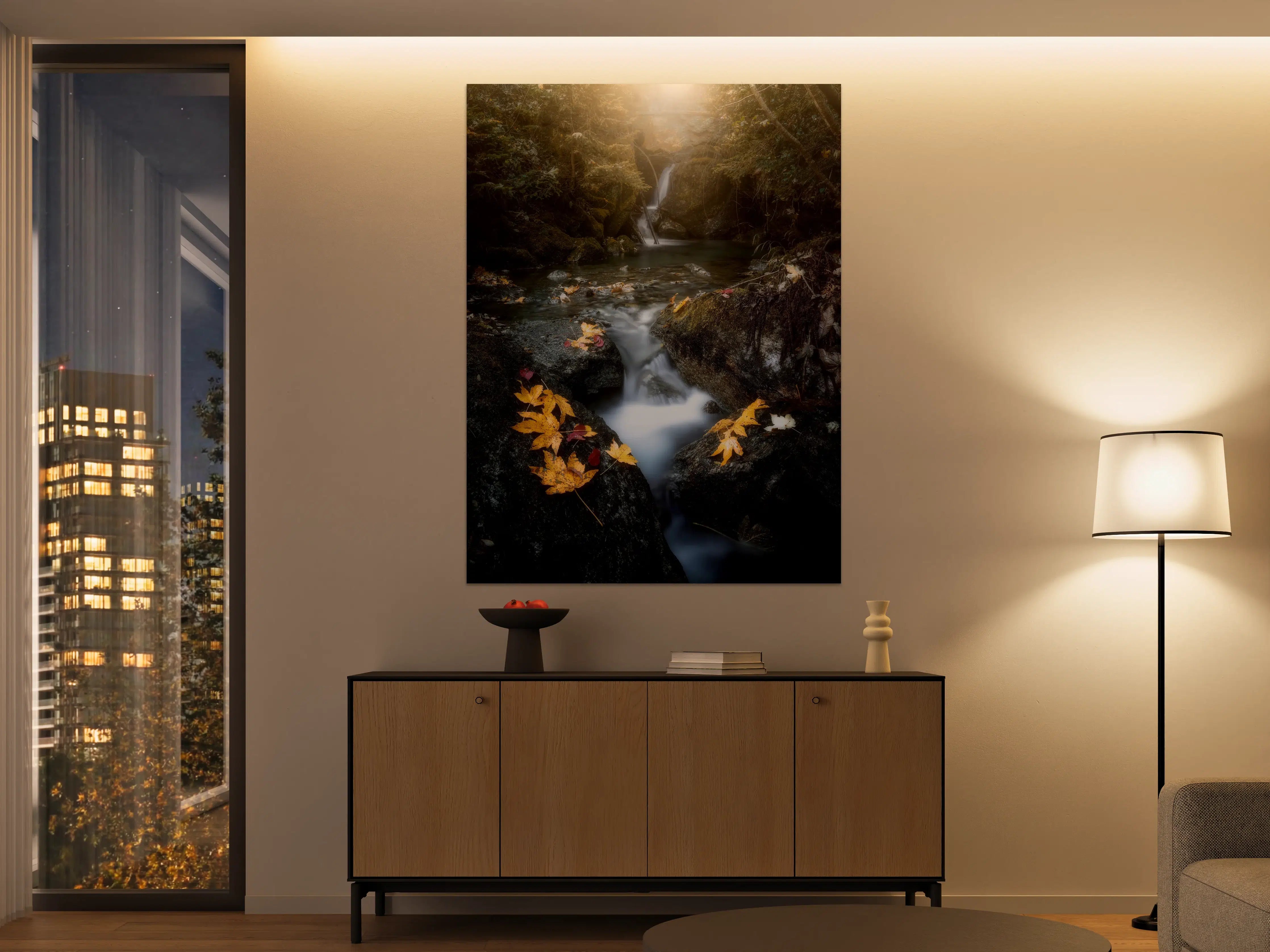 Große Wandbilder - Herbstliche Flusslandschaft mit Wasserfall