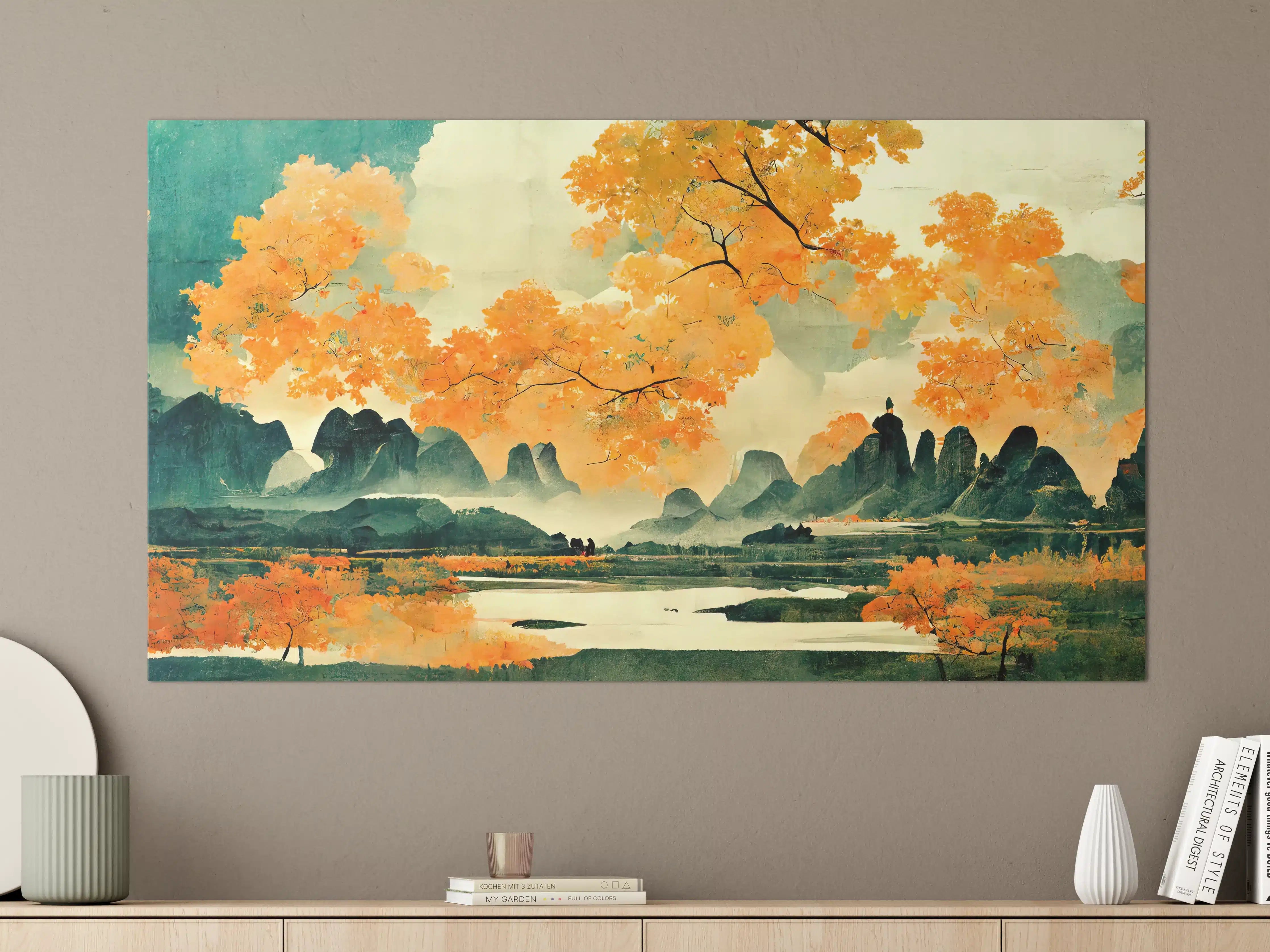Große Wandbilder - Herbstliche Landschaft mit goldenen Baumkronen