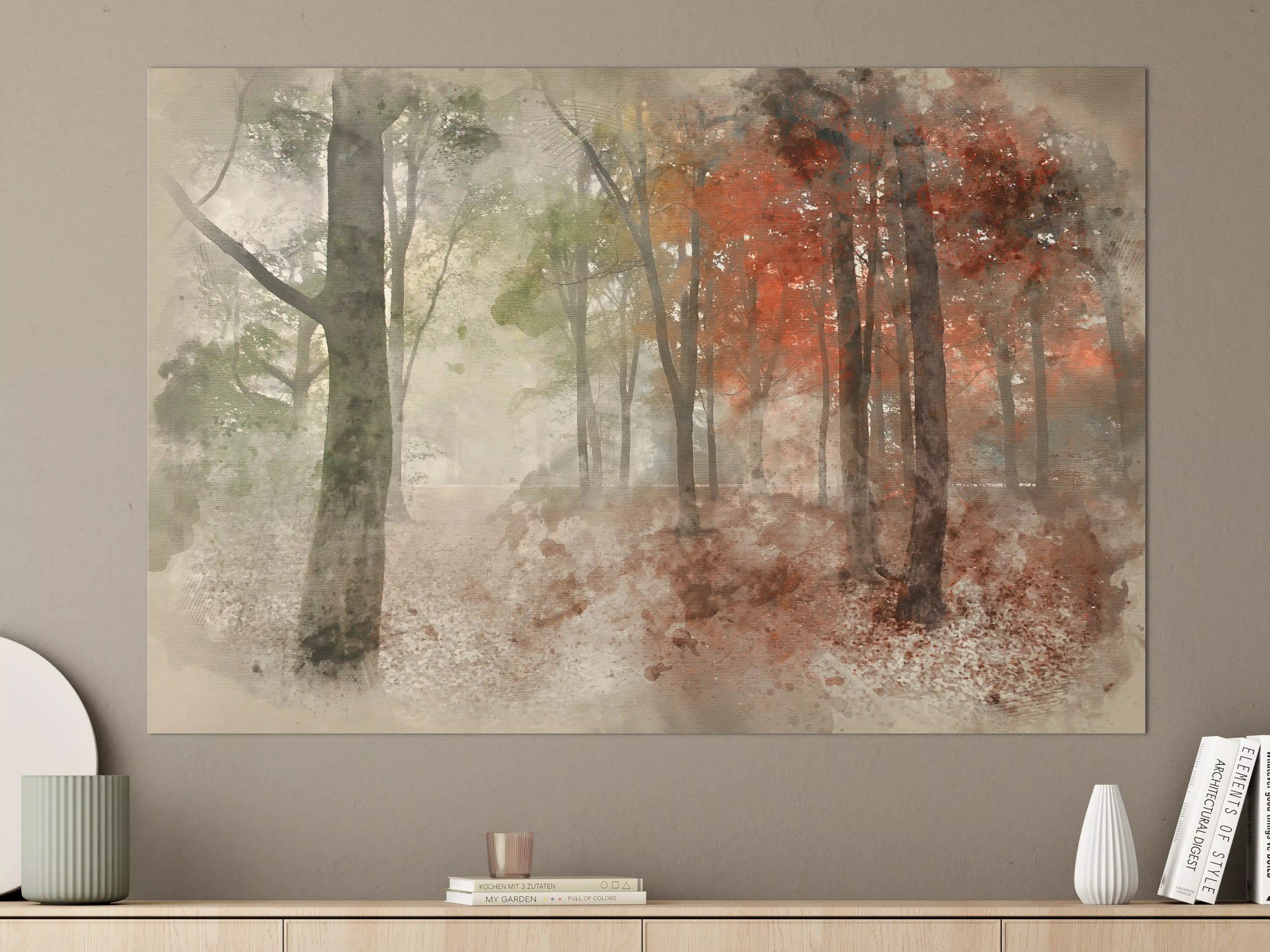 Große Wandbilder - Herbstliche Waldlandschaft mit bunten Blättern