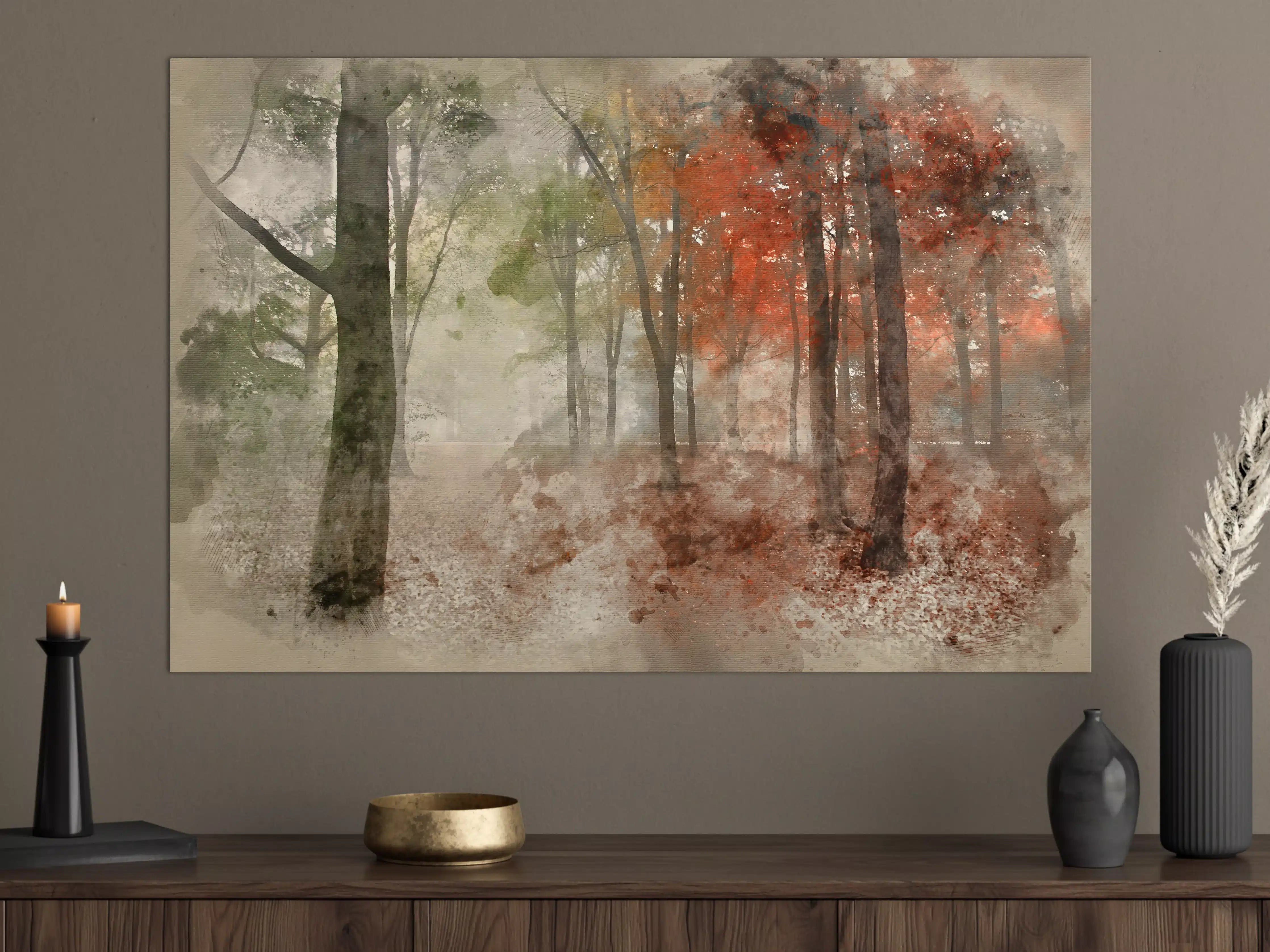 Große Wandbilder - Herbstliche Waldlandschaft mit bunten Blättern