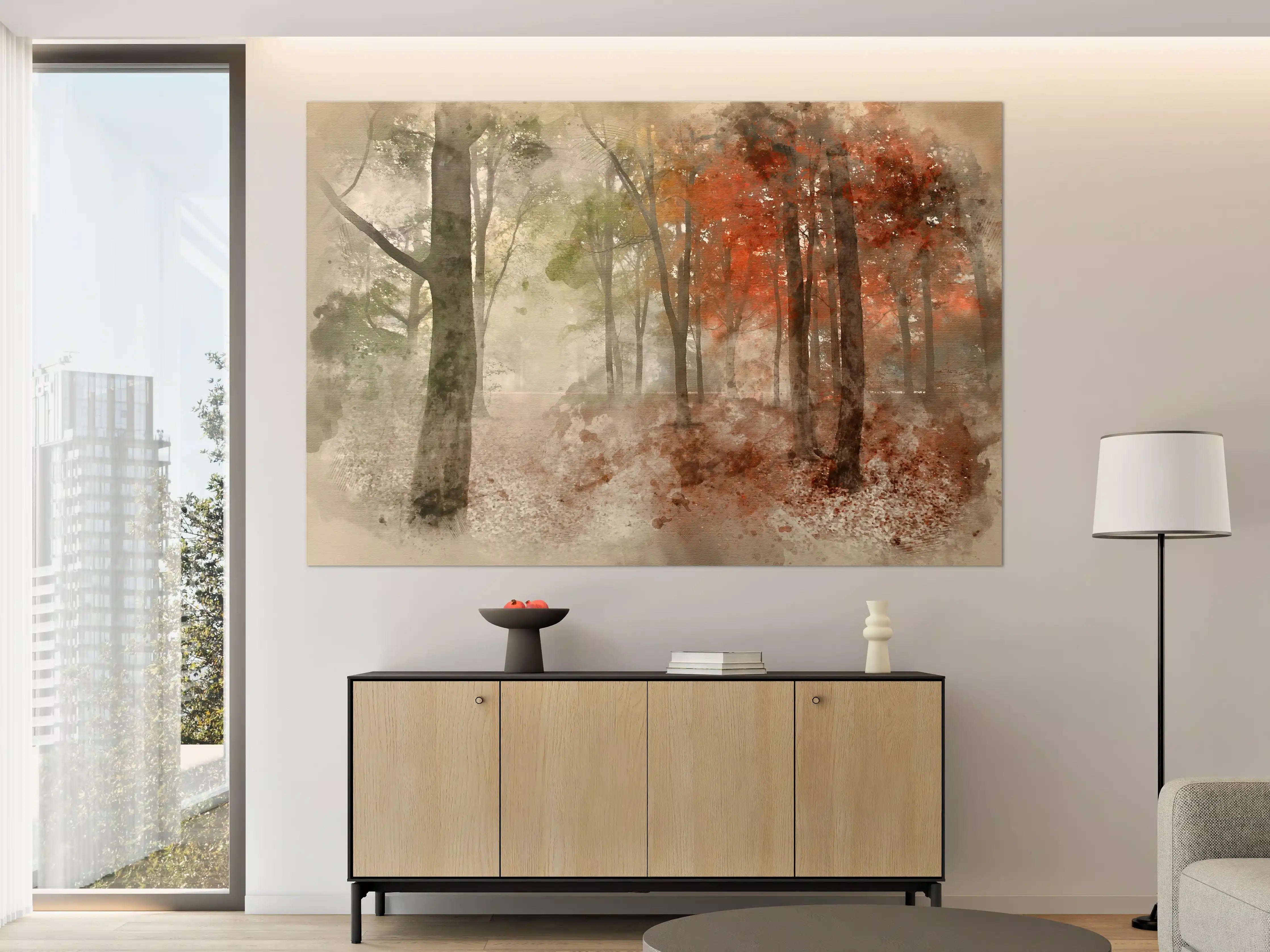 Große Wandbilder - Herbstliche Waldlandschaft mit bunten Blättern