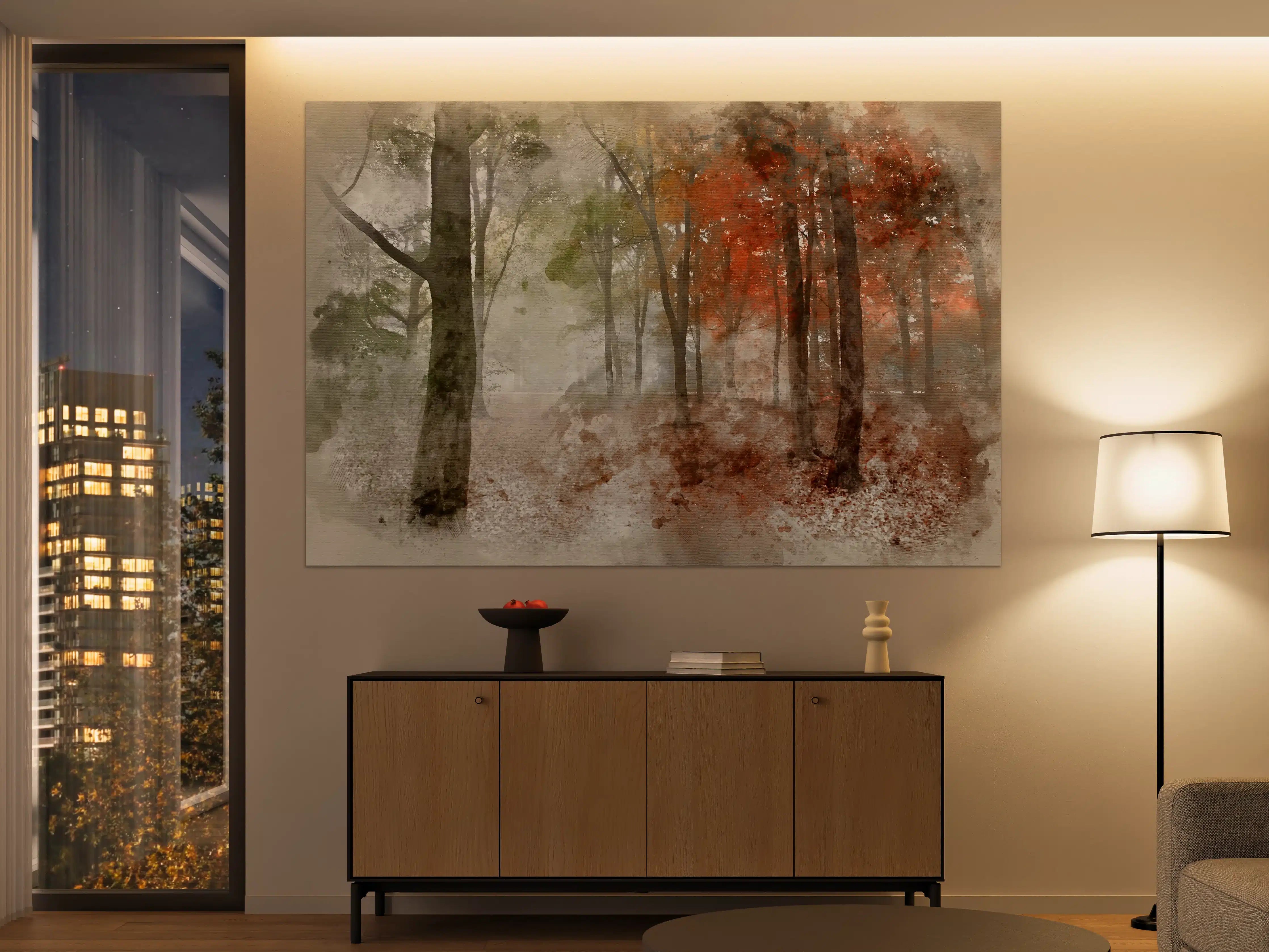 Große Wandbilder - Herbstliche Waldlandschaft mit bunten Blättern