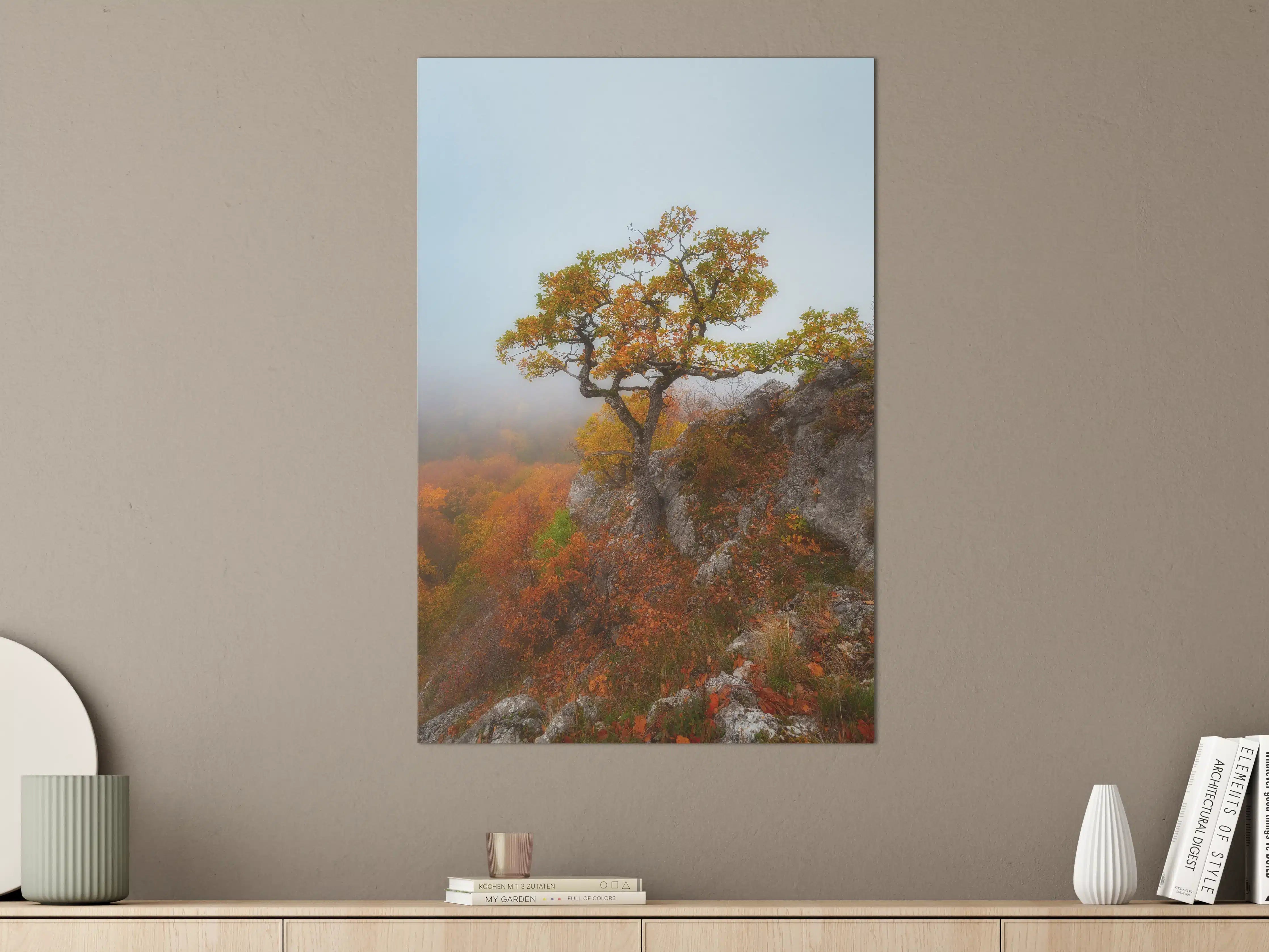 Große Wandbilder - Herbstlicher Baum auf Felsen