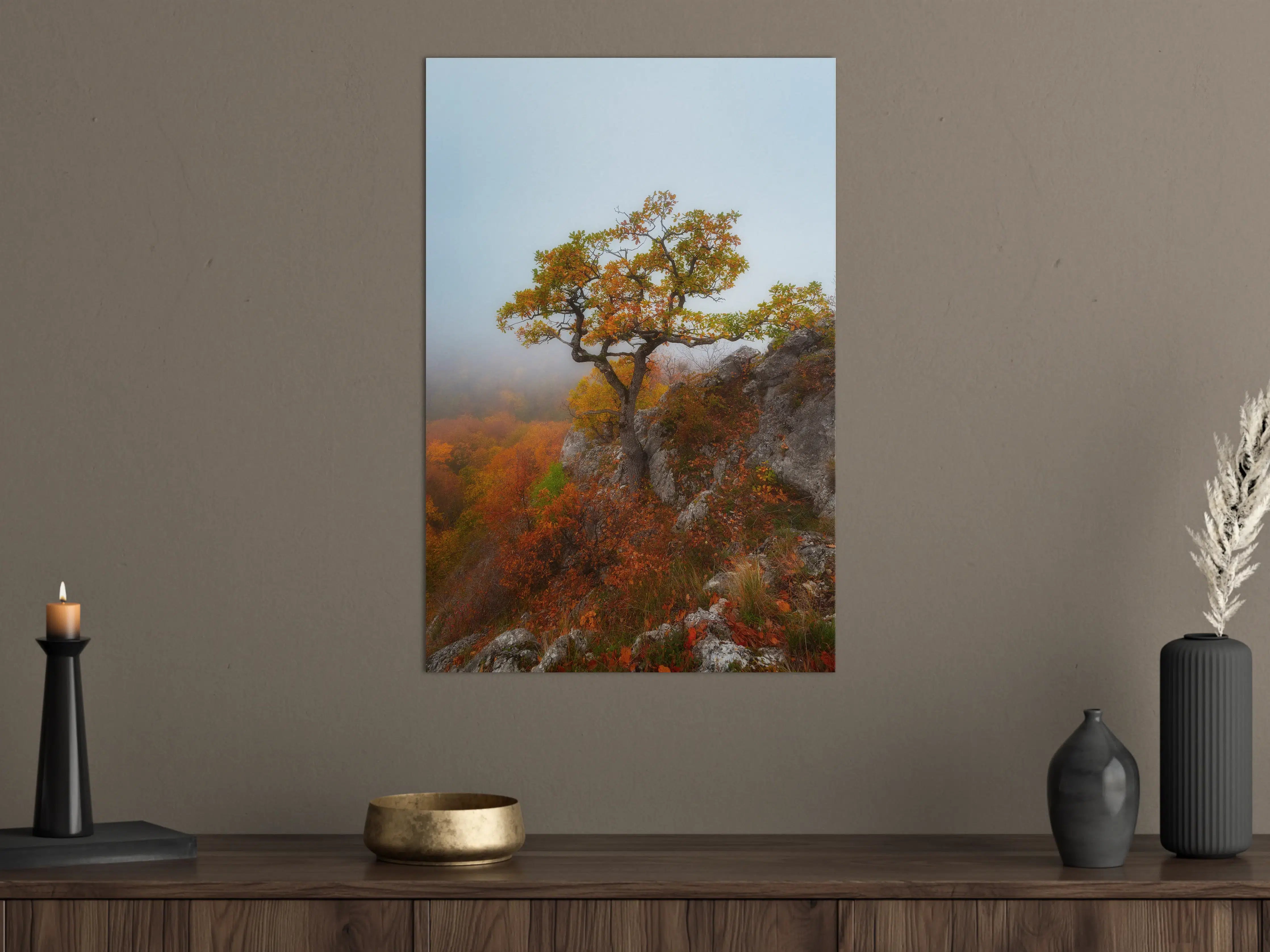 Große Wandbilder - Herbstlicher Baum auf Felsen