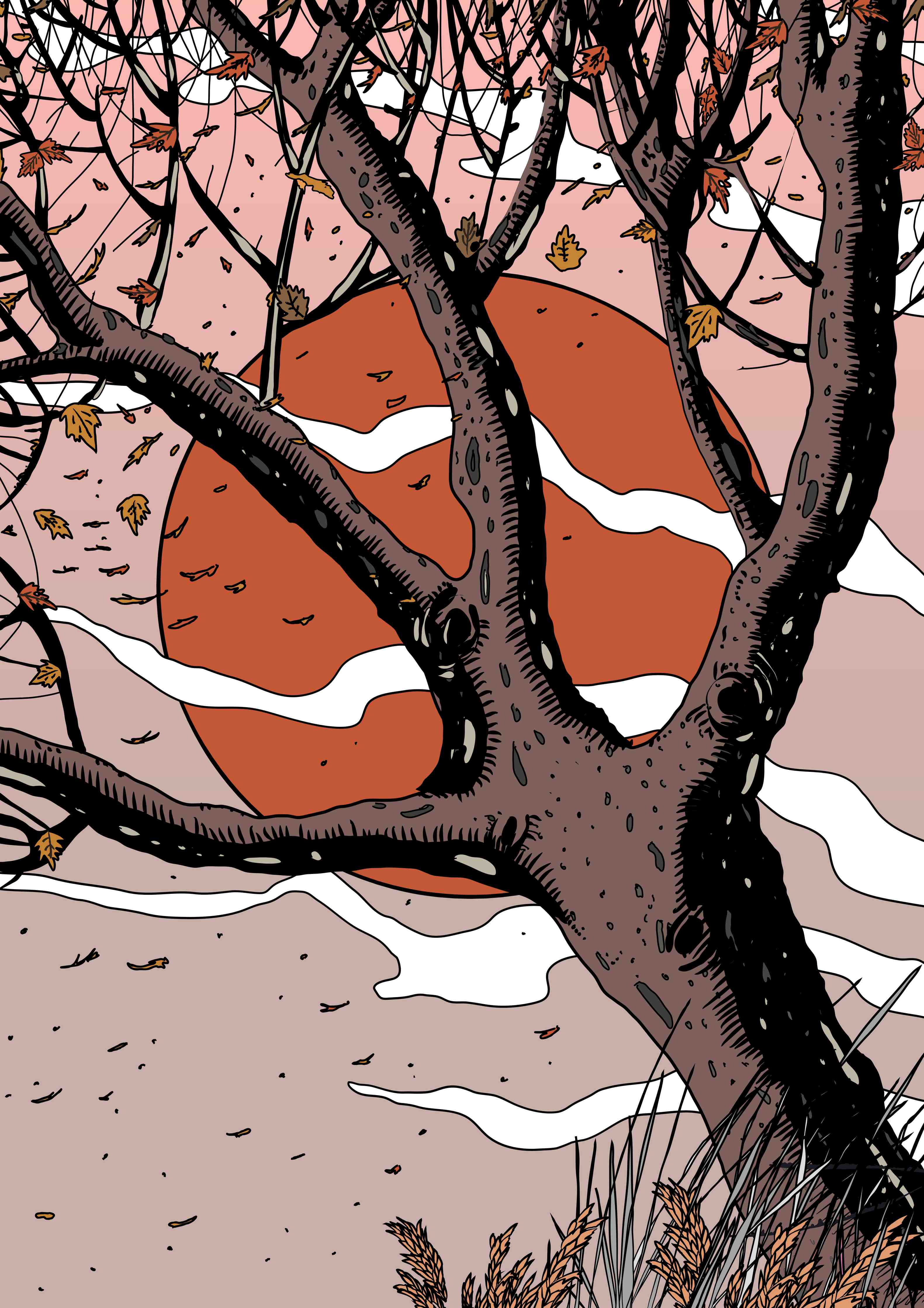 Große Wandbilder-Herbstlicher Baum mit Sonnenuntergangs-Hintergrund