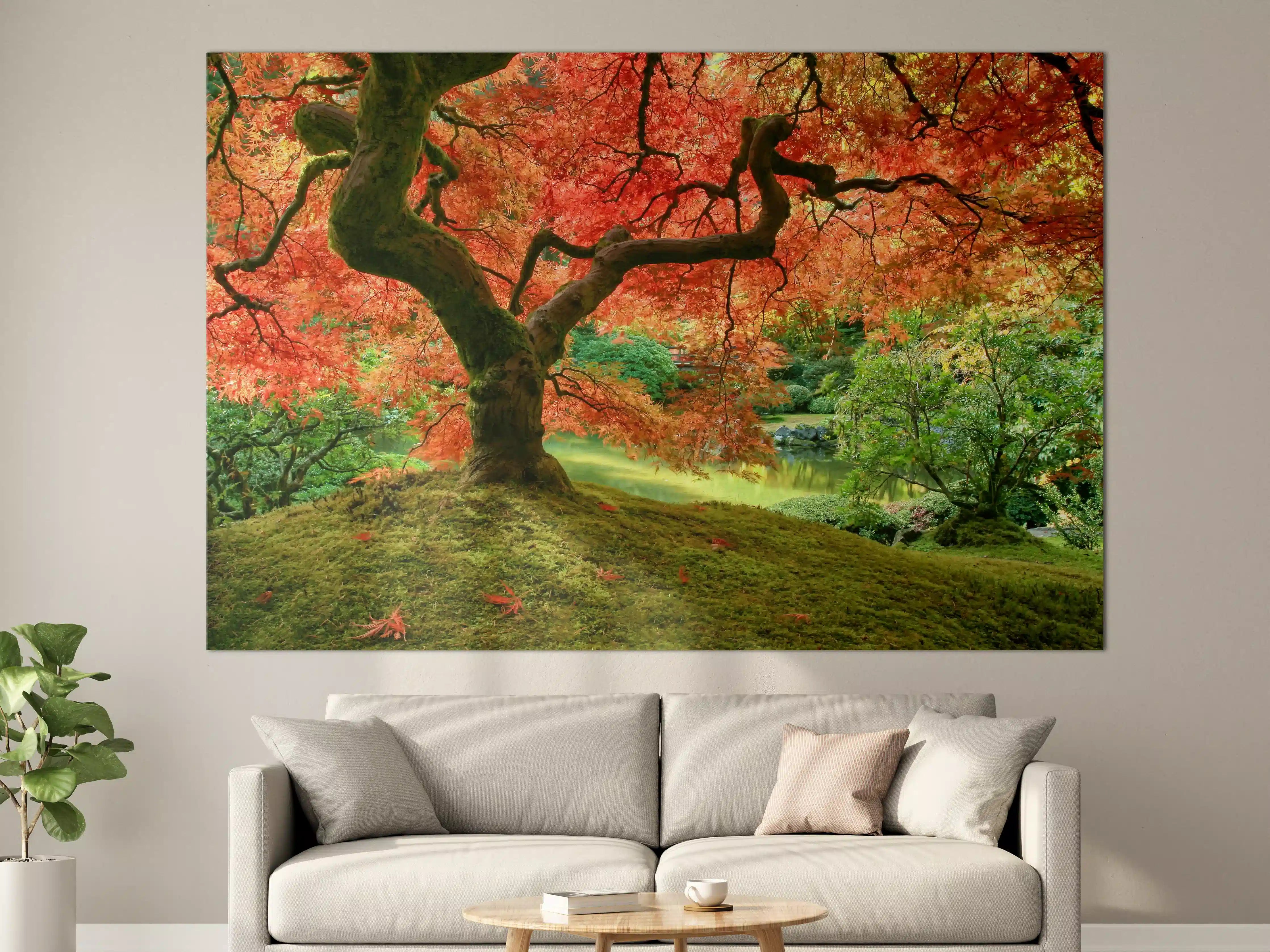 Große Wandbilder - Herbstlicher Baum mit leuchtenden roten Blättern