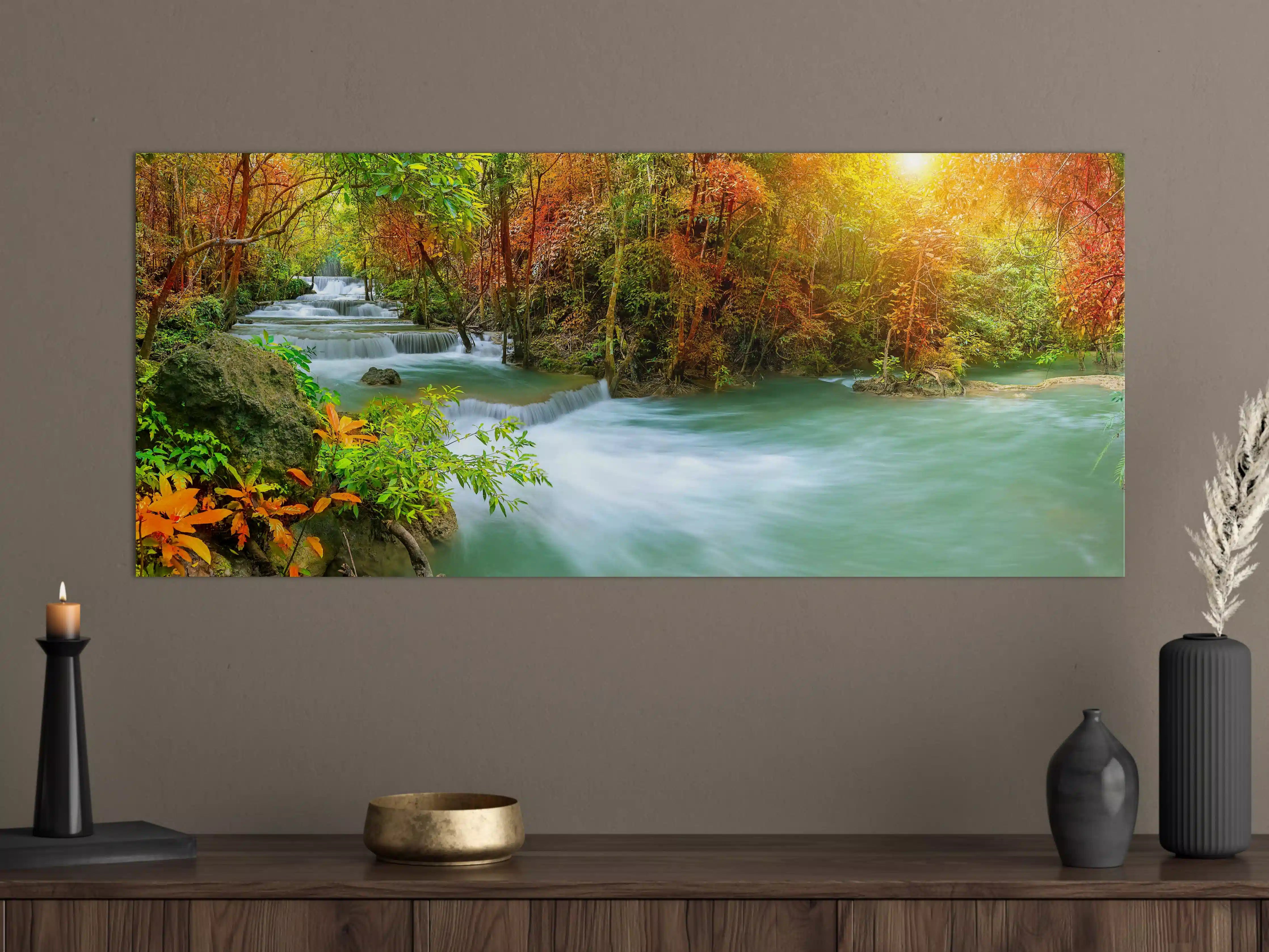 Große Wandbilder - Herbstlicher Türkis-Wasserfall