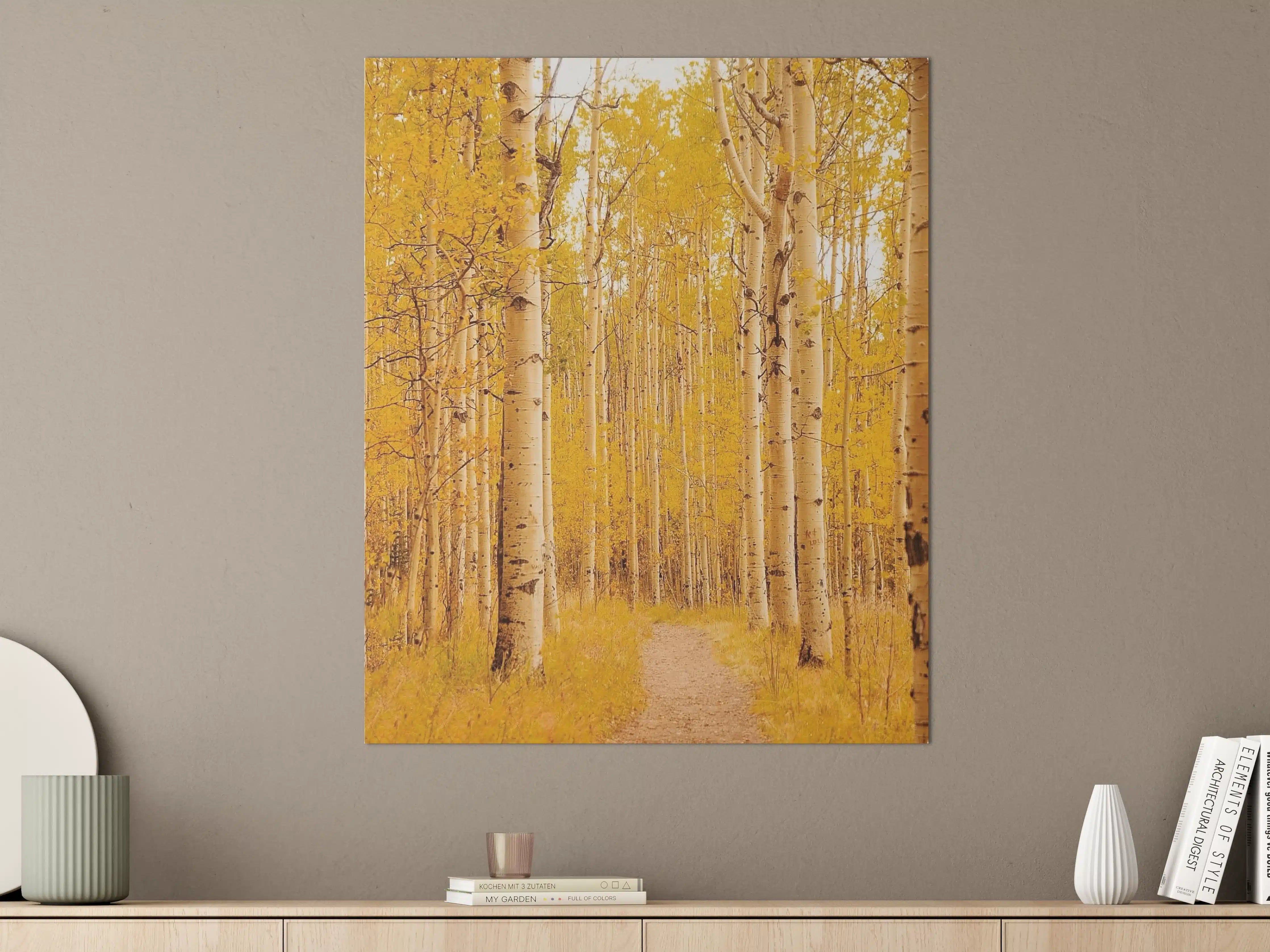 Große Wandbilder - Herbstlicher Waldspaziergang in goldenen Tönen