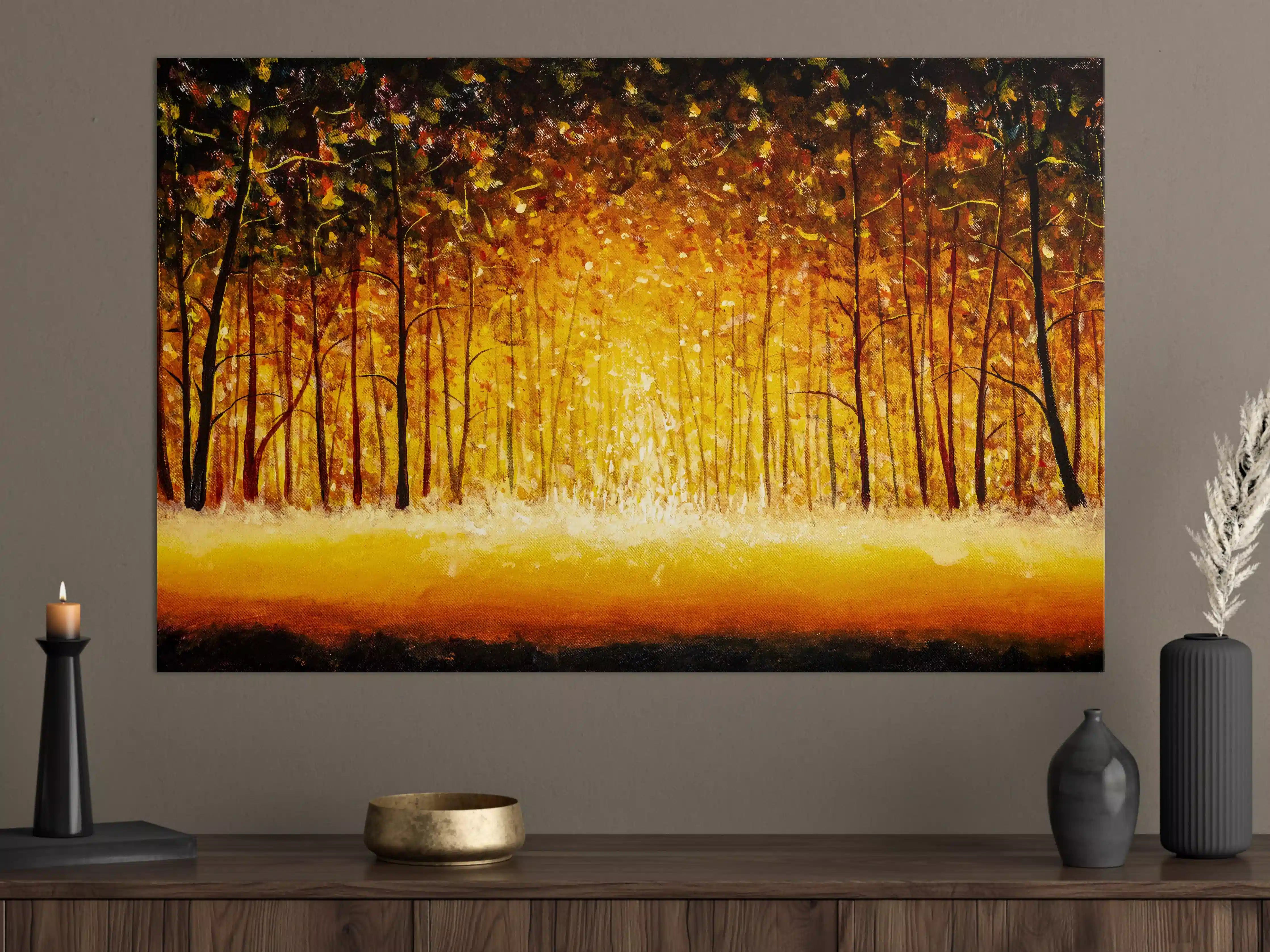 Große Wandbilder - Herbstwald mit goldenem Licht