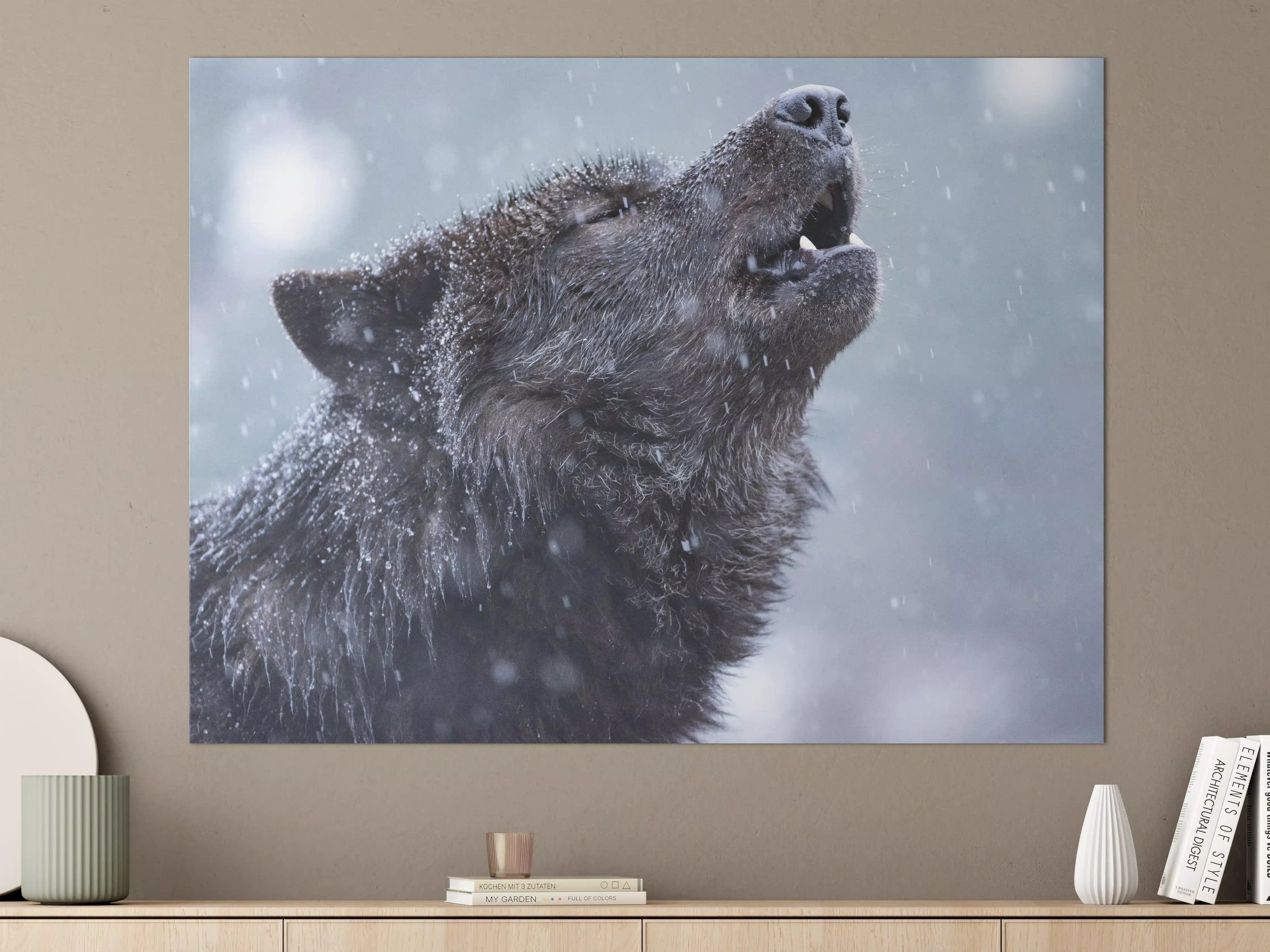 Große Wandbilder - Heulender Wolf im Winter