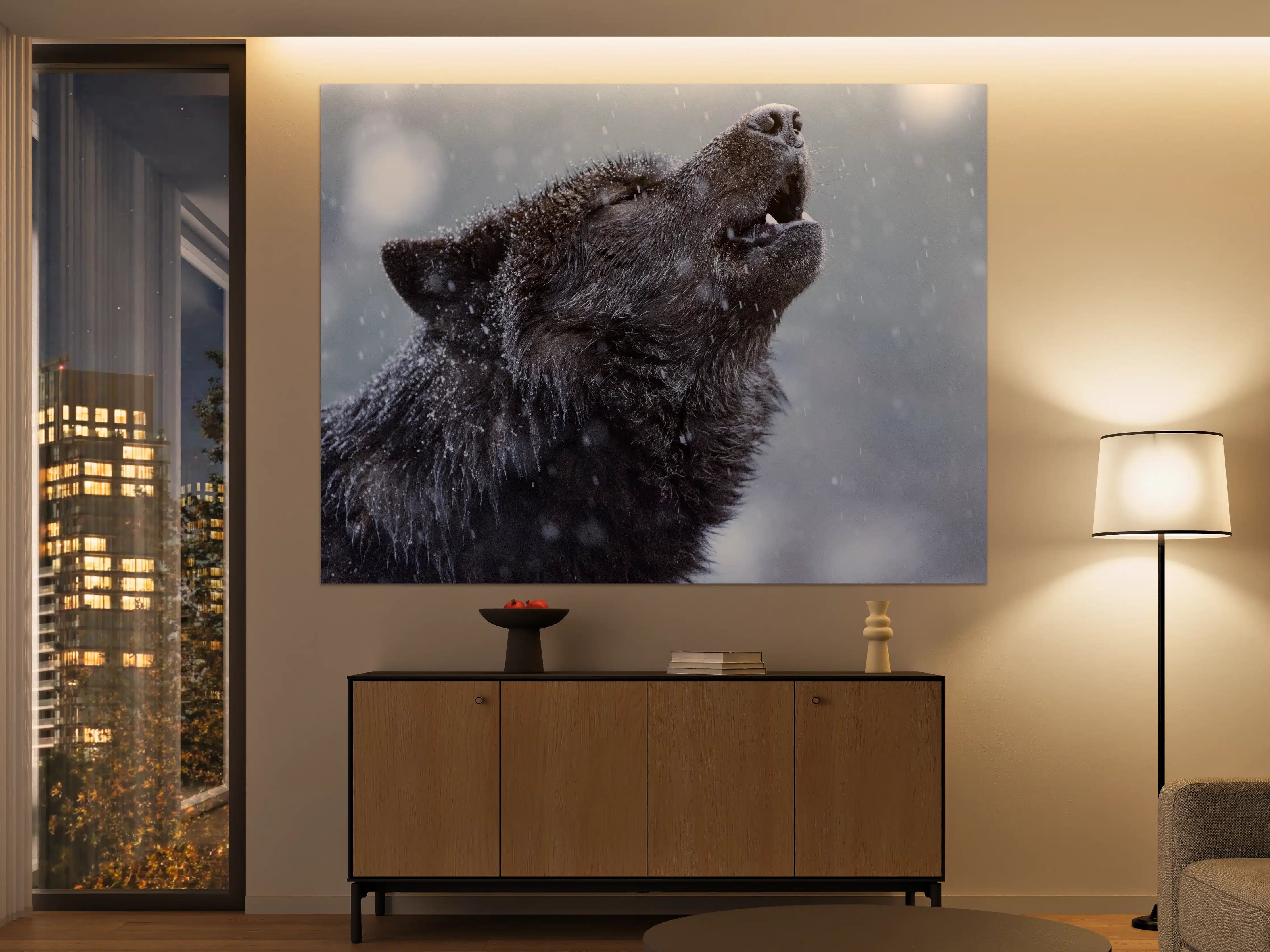 Große Wandbilder - Heulender Wolf im Winter