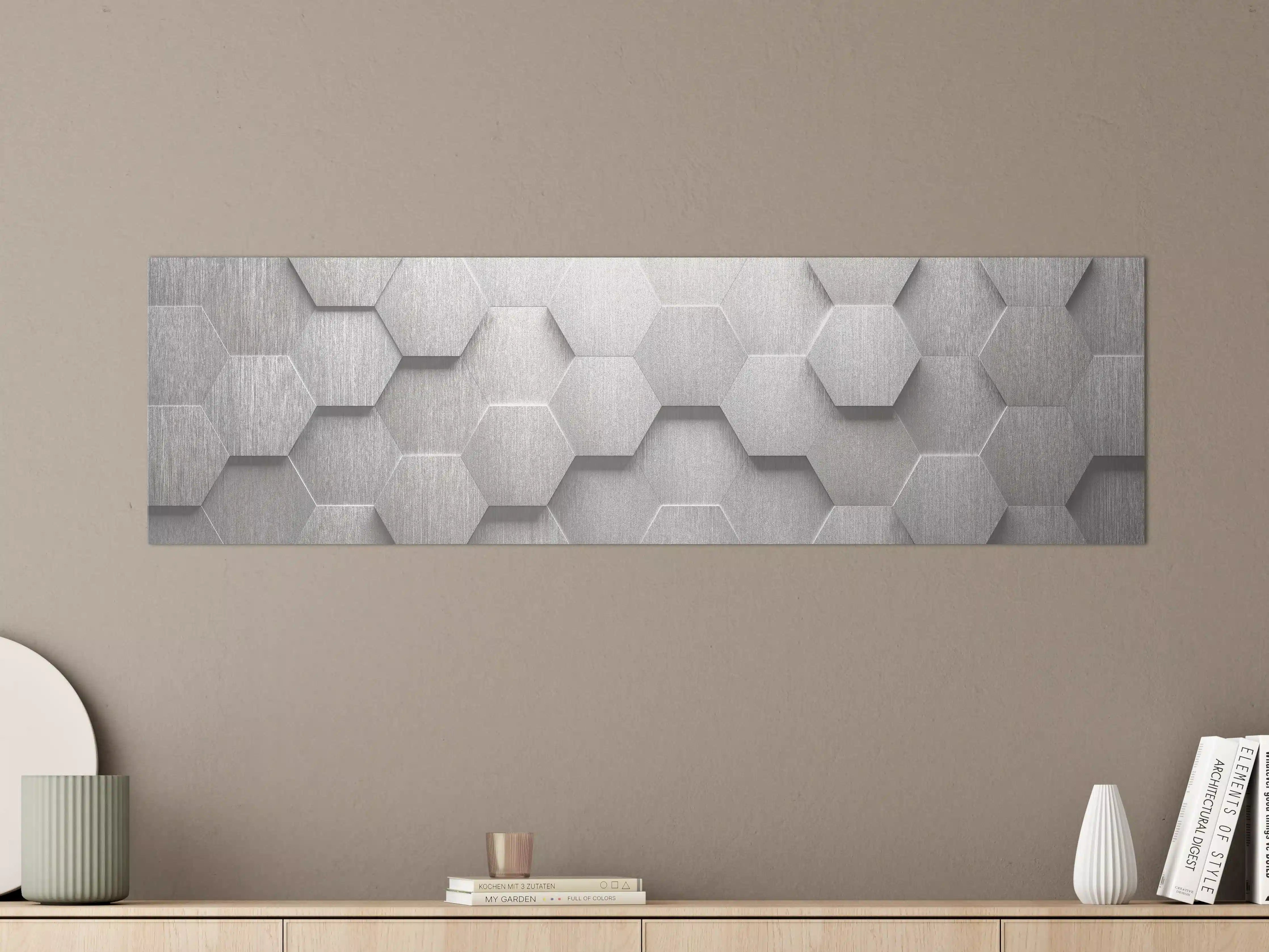 Große Wandbilder - Hexagon Metallstruktur Grau-Weiß
