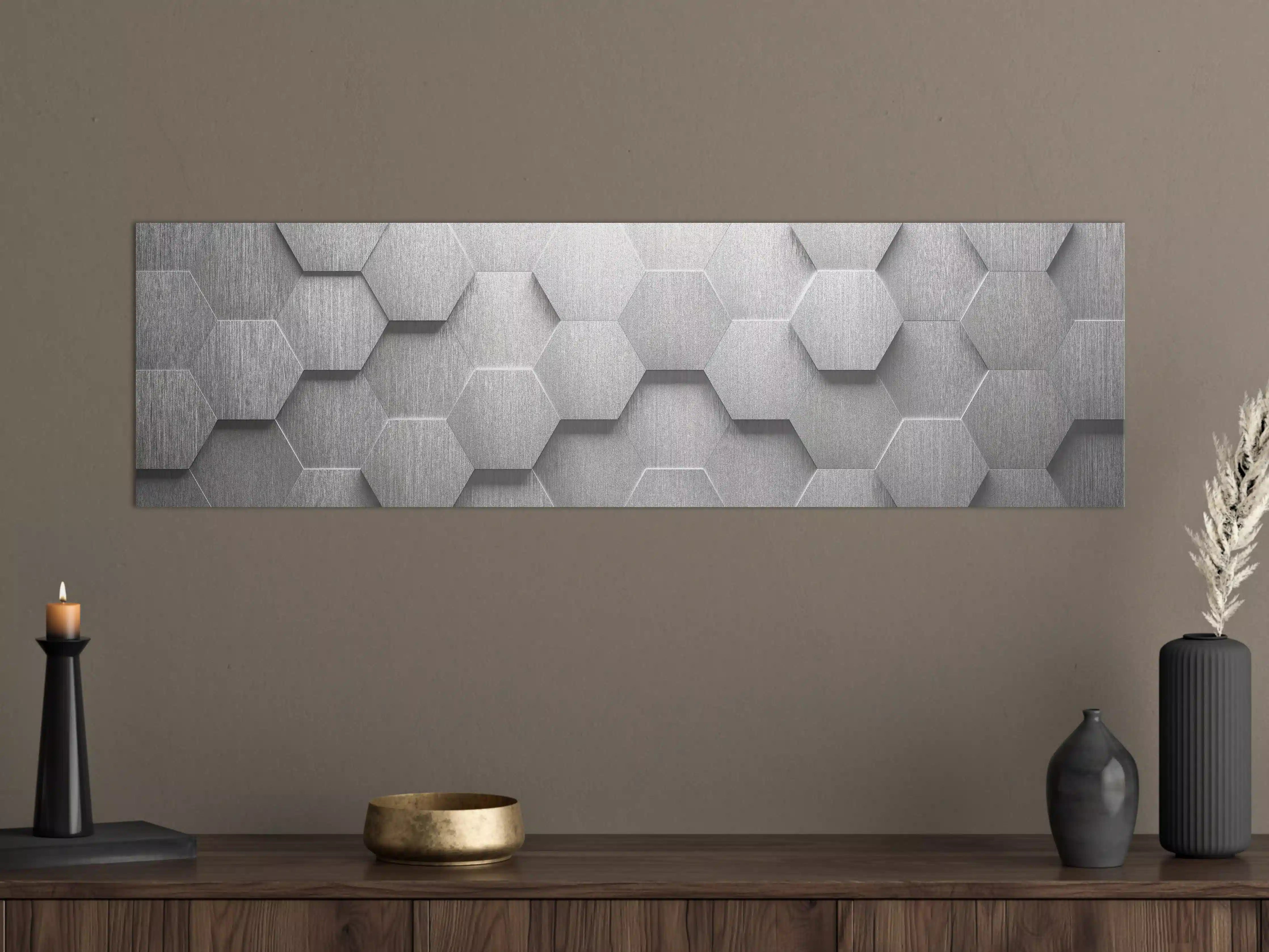 Große Wandbilder - Hexagon Metallstruktur Grau-Weiß