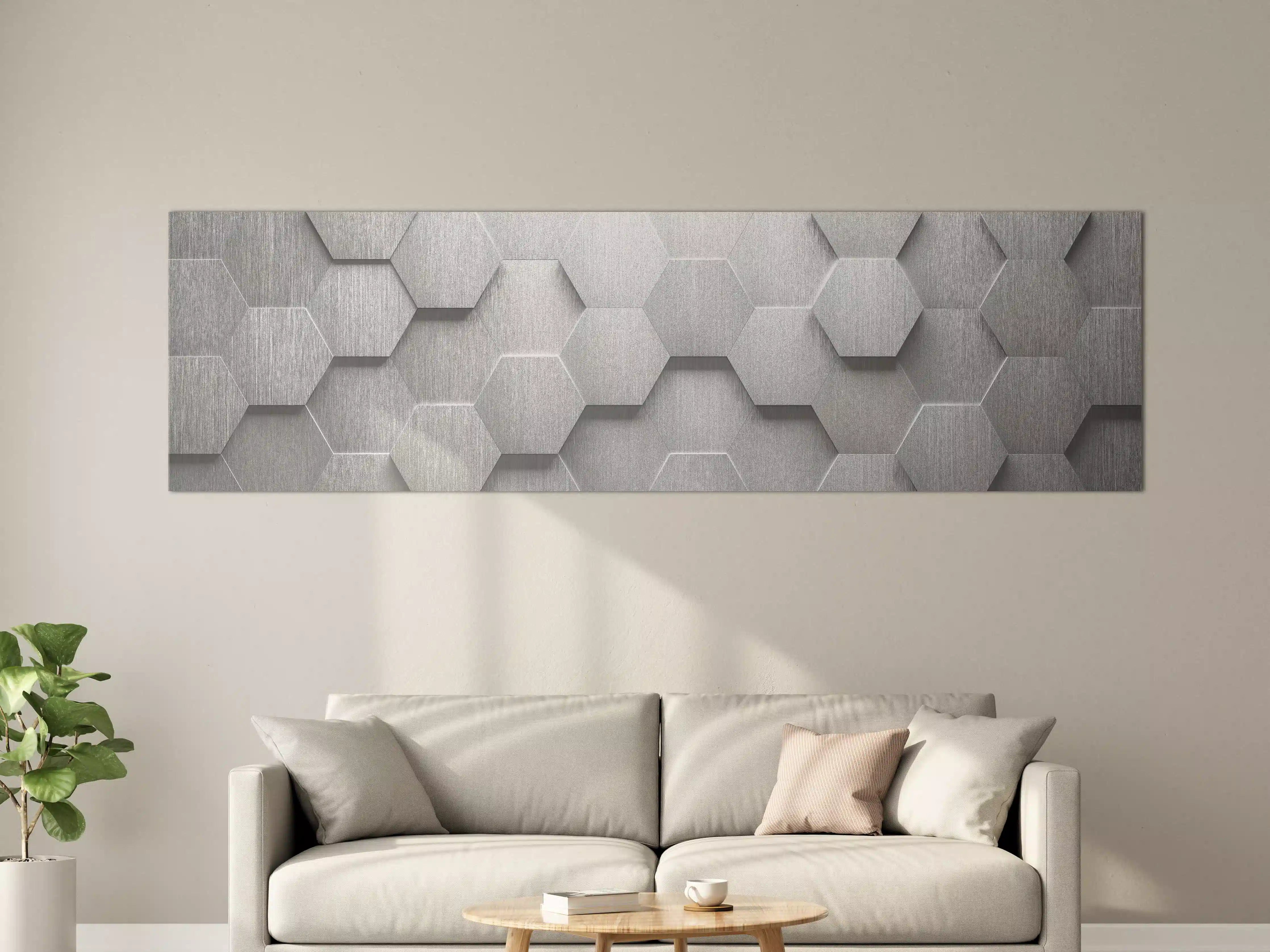 Große Wandbilder - Hexagon Metallstruktur Grau-Weiß