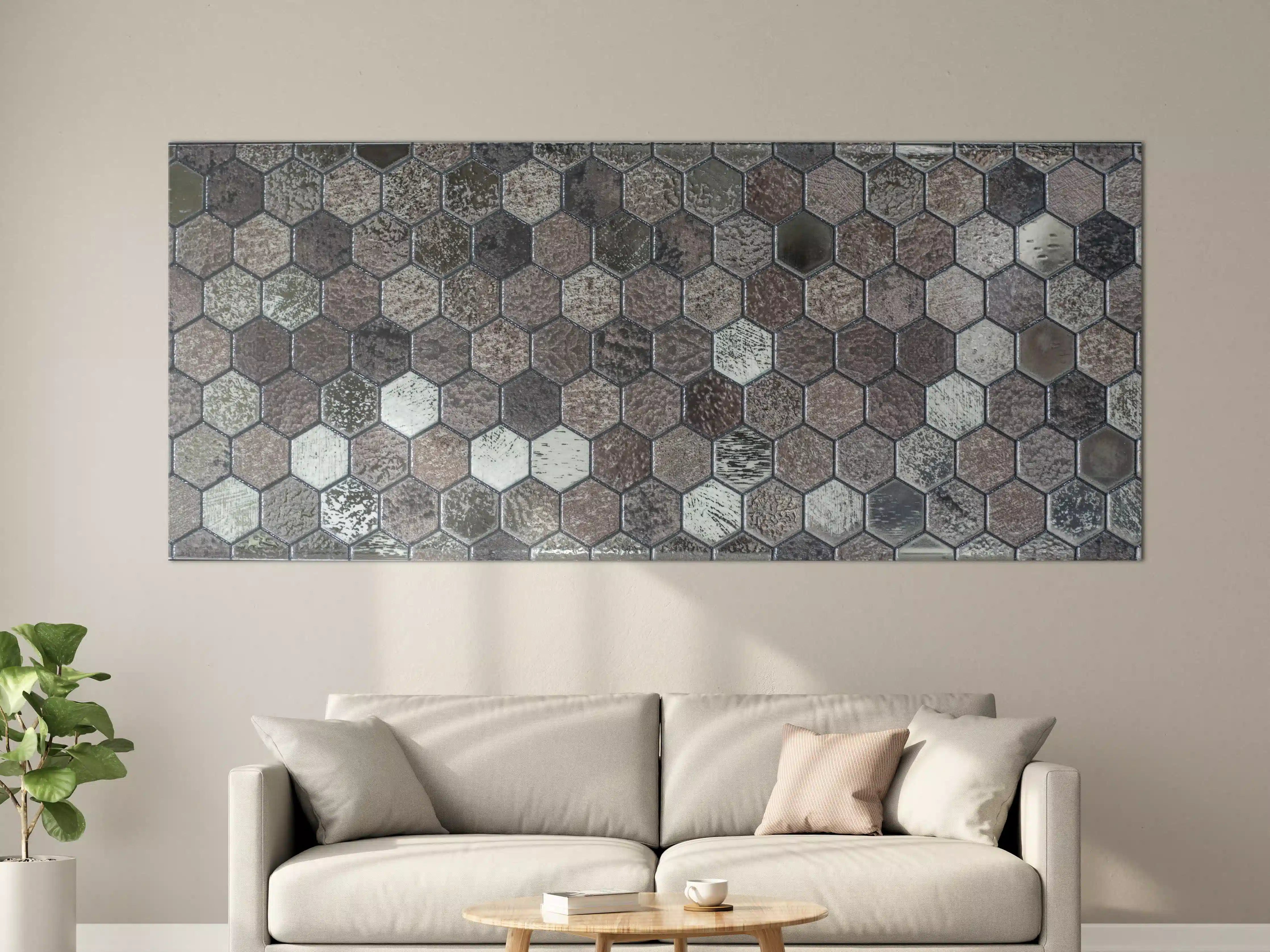 Große Wandbilder - Hexagonale Mosaikfliesen mit Steinoptik