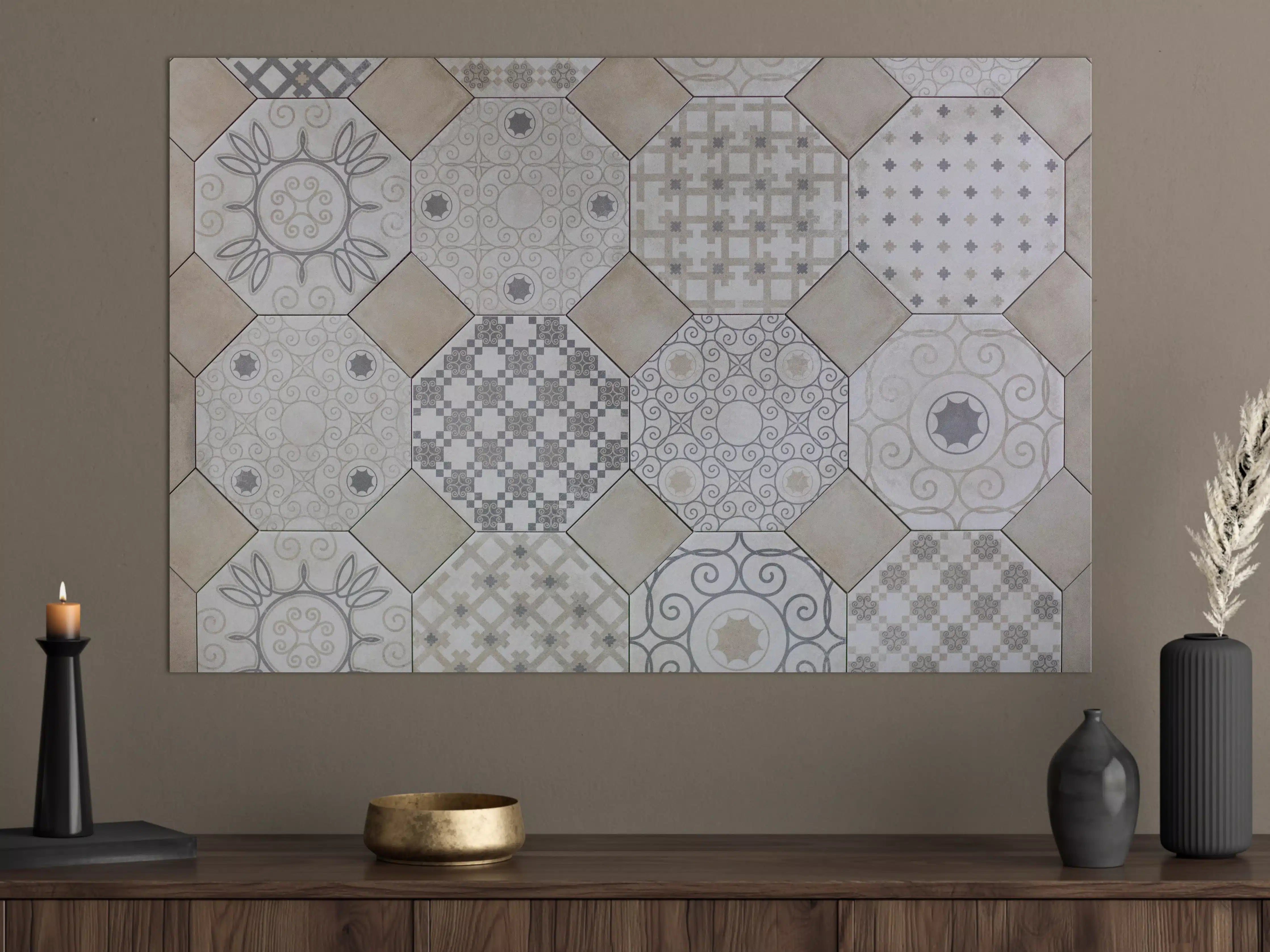 Große Wandbilder - Hexagonale Weiß-Grau Fliesenmuster