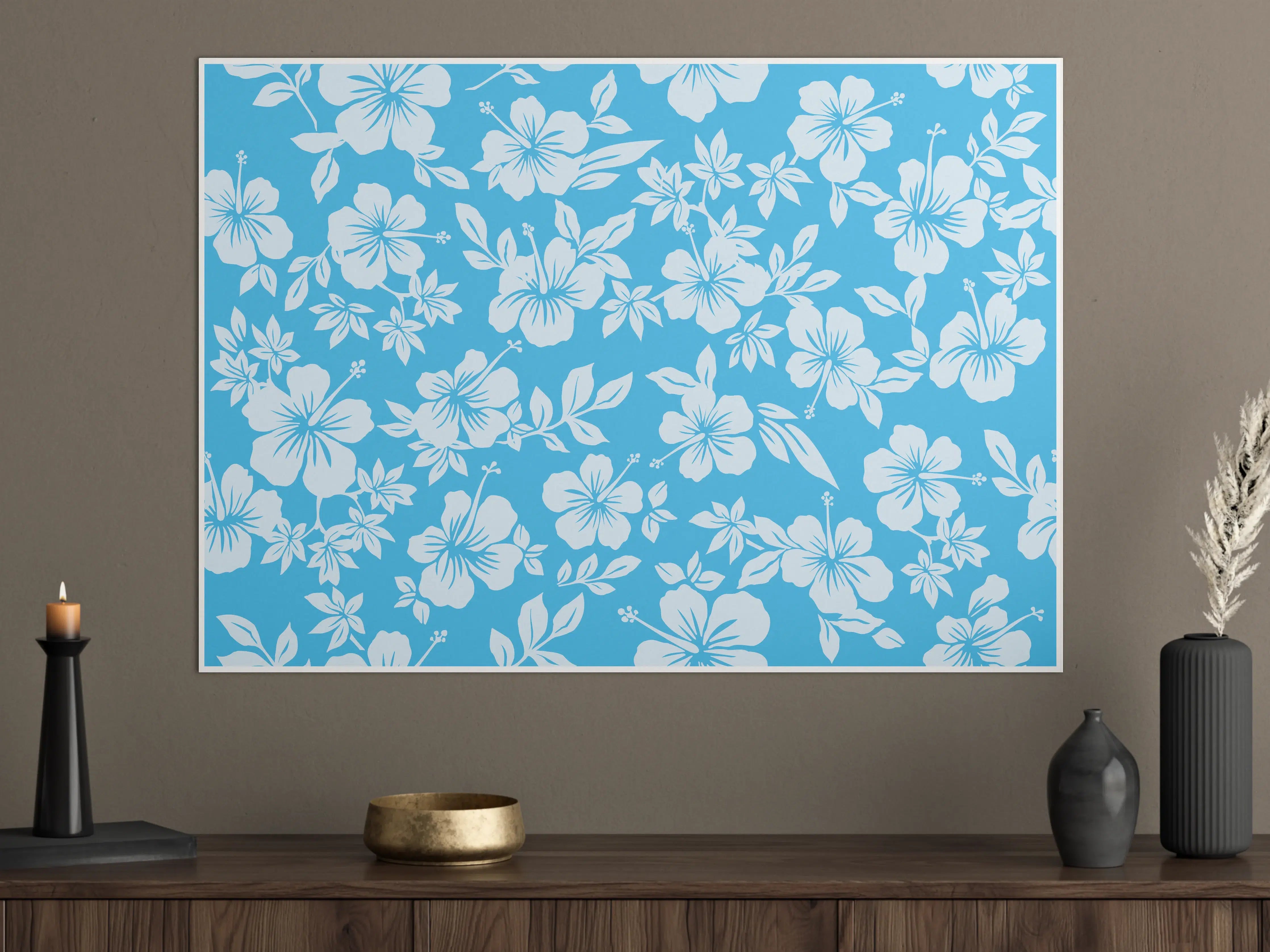 Große Wandbilder - Hibiskus-Muster Hellblau
