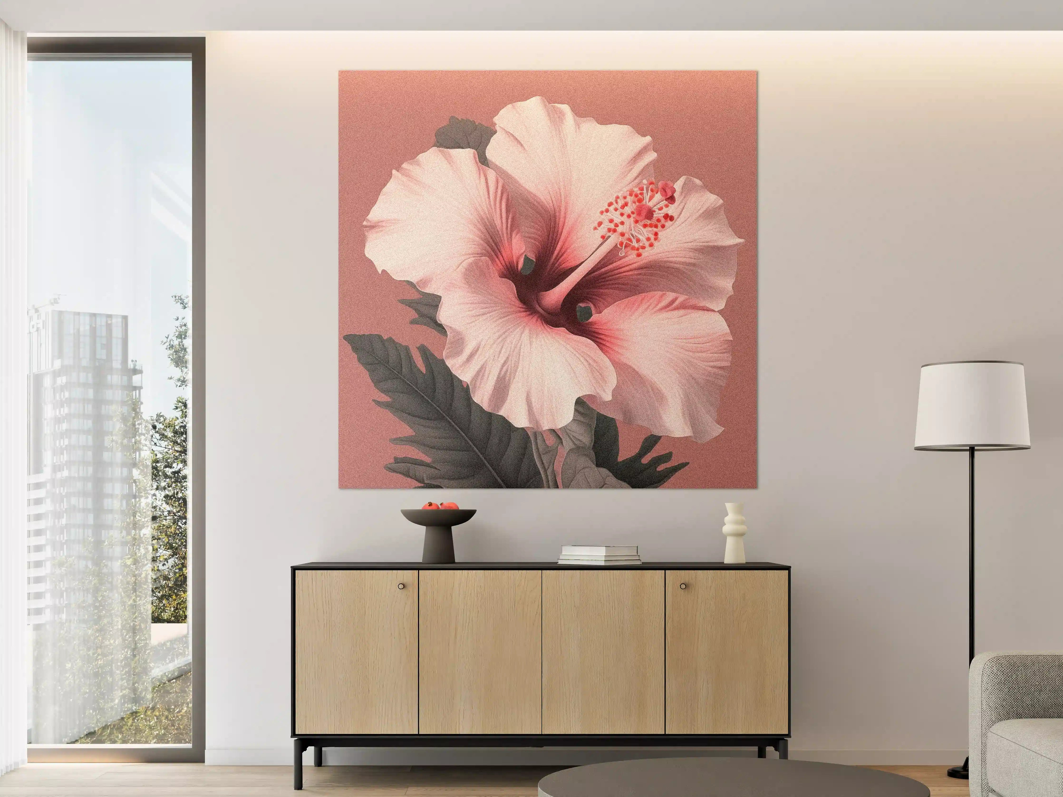 Große Wandbilder - Hibiskusblüte in zarten Rosa-Tönen