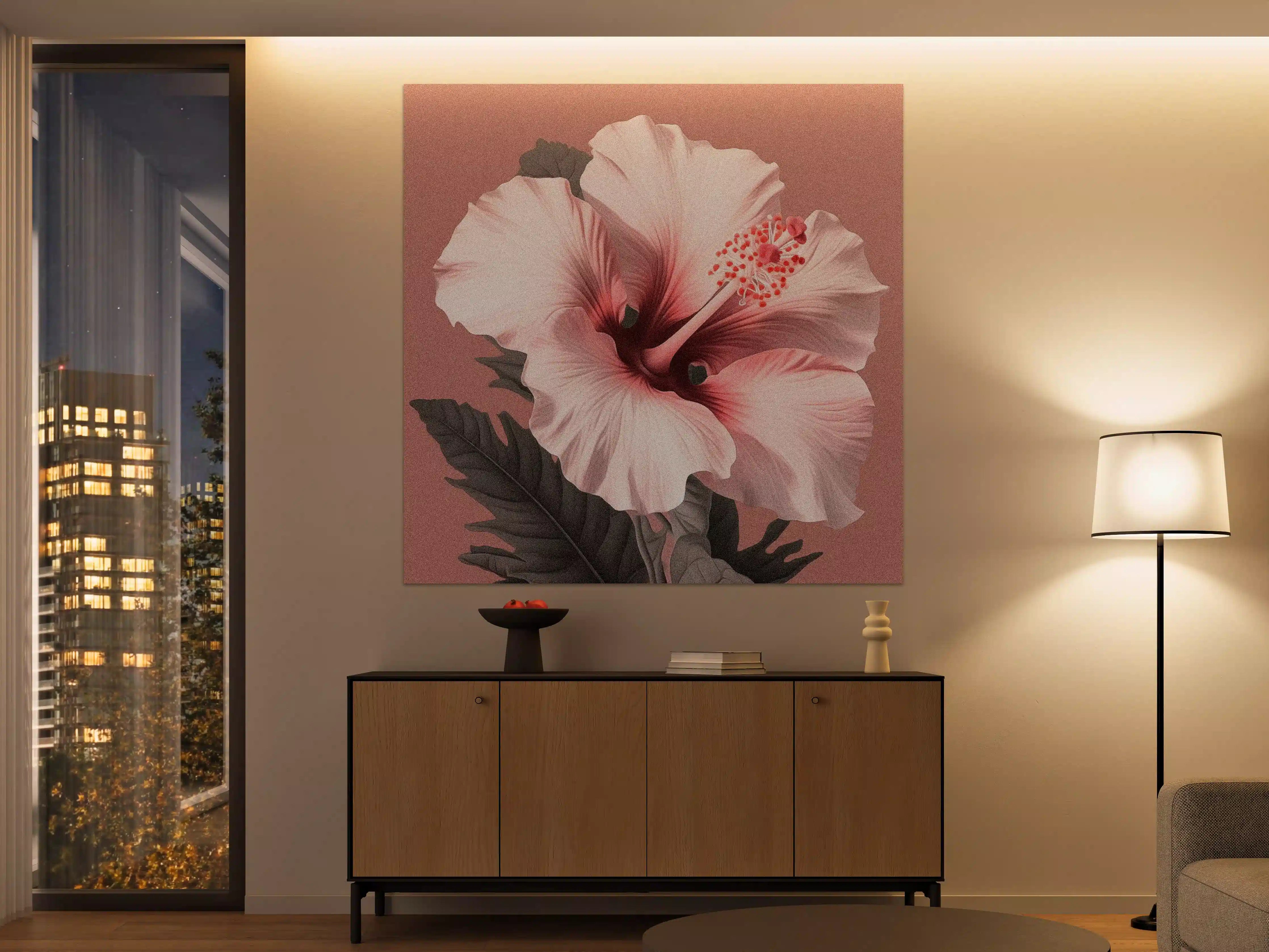 Große Wandbilder - Hibiskusblüte in zarten Rosa-Tönen