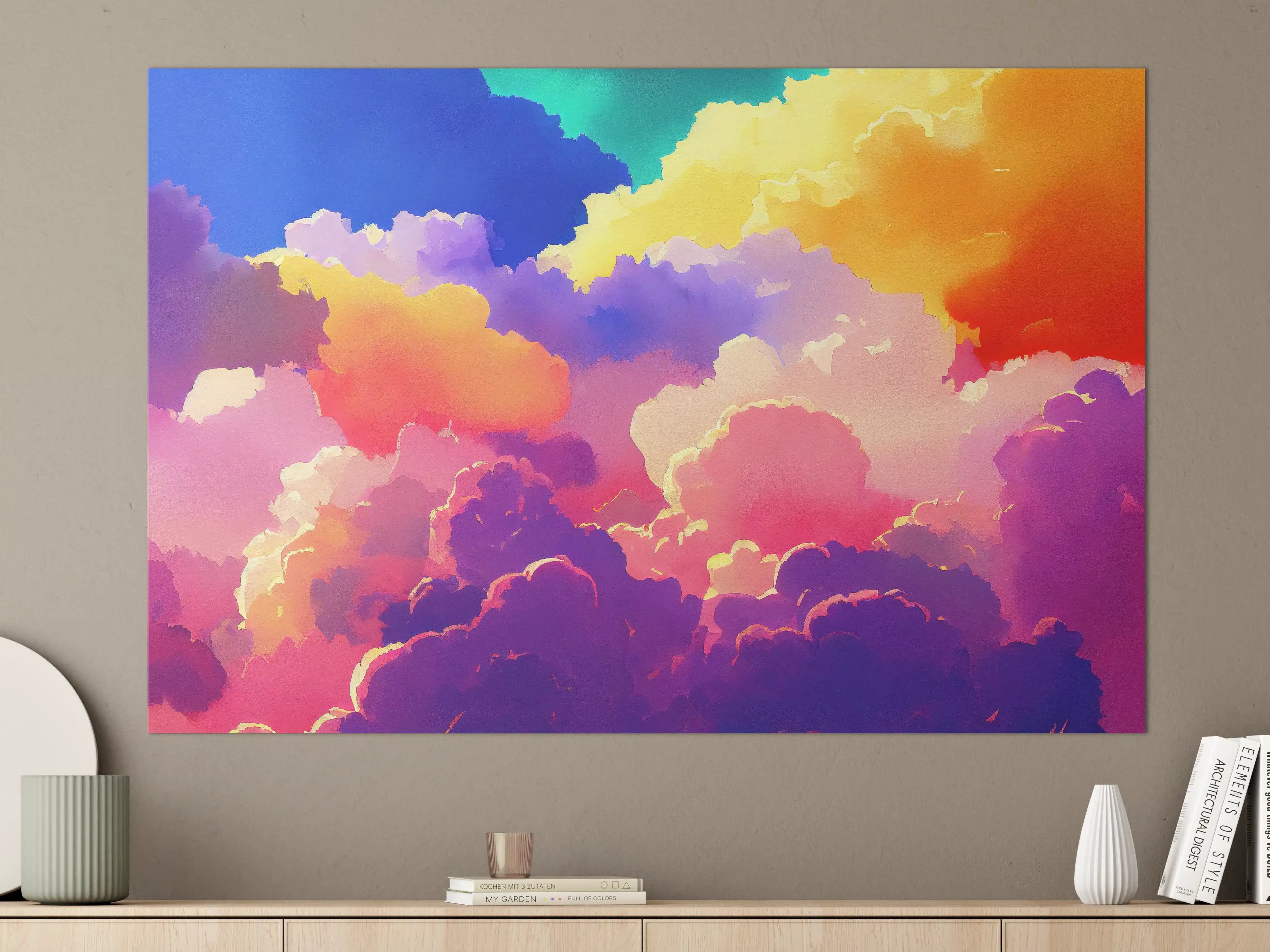 Große Wandbilder - Himmel mit Wolken. Aquarell Illustration von farbigen Wolken.